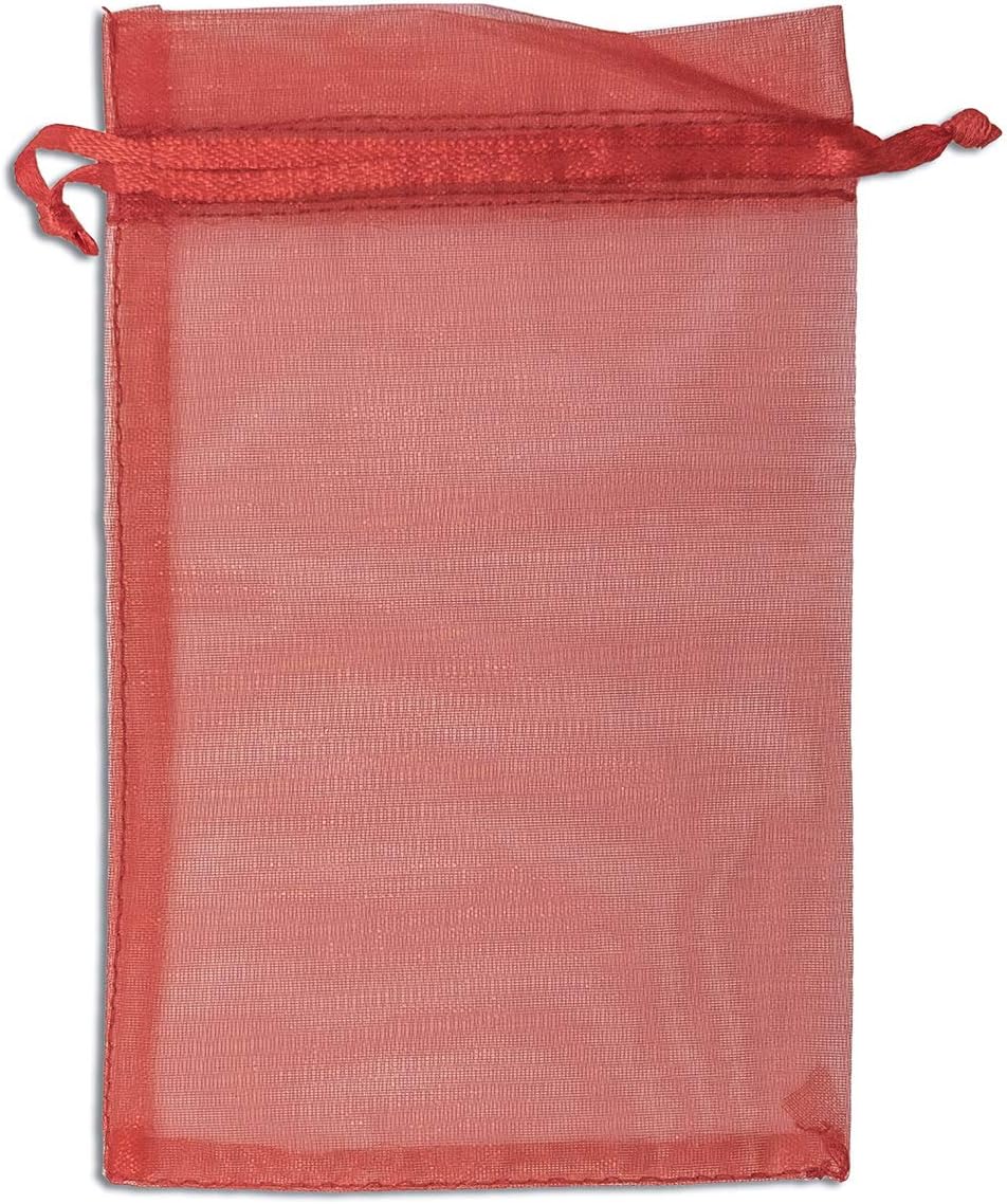 TheDisplayGuys 48-Pack 6x8 Red Sheer Organza Gift Bags with Drawstring, Jewelry Candy Treat Wedding Party Favors Mesh Pouch