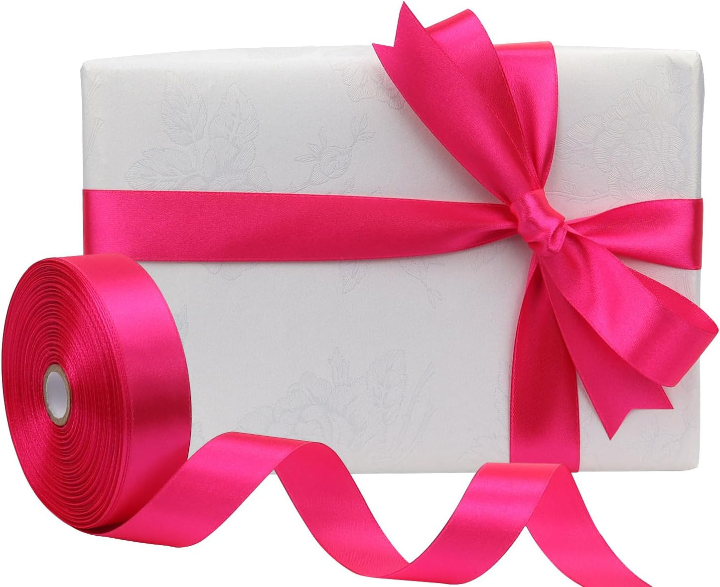 Hot Pink Solid Satin Ribbon 1 Inch 50 Yards Solid Polyester Fabric Ribbon for Gift Wrapping Wedding Christmas Baby Shower Birthday Party Decoration Handmade Immortal Flower Craft