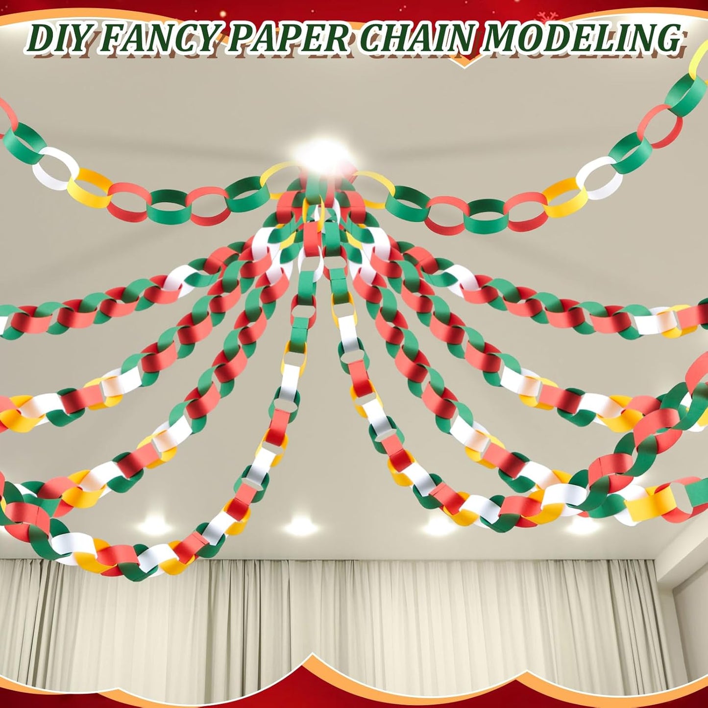 Lincia 600 Sheet Halloween Paper Chain Garland, Construction DIY Crafts Chain Strip for Fall Thanksgiving Party Decor, 1x8 Inch with Double Sided Tape (Christmas)