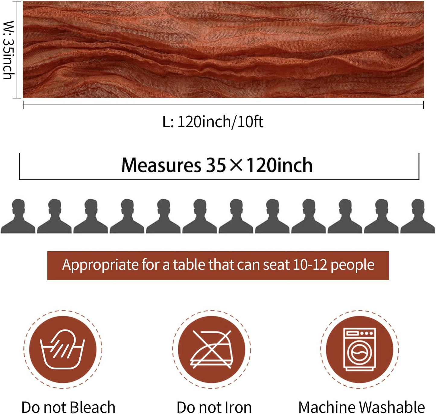 Fall Table Runner Terracotta Cheesecloth Table Runner 35x120in Burnt Orange Cheese Cloths Table Runner 10FT Rust Gauze Runner for Thanksgiving Wedding Party Baby Shower Fall Decor