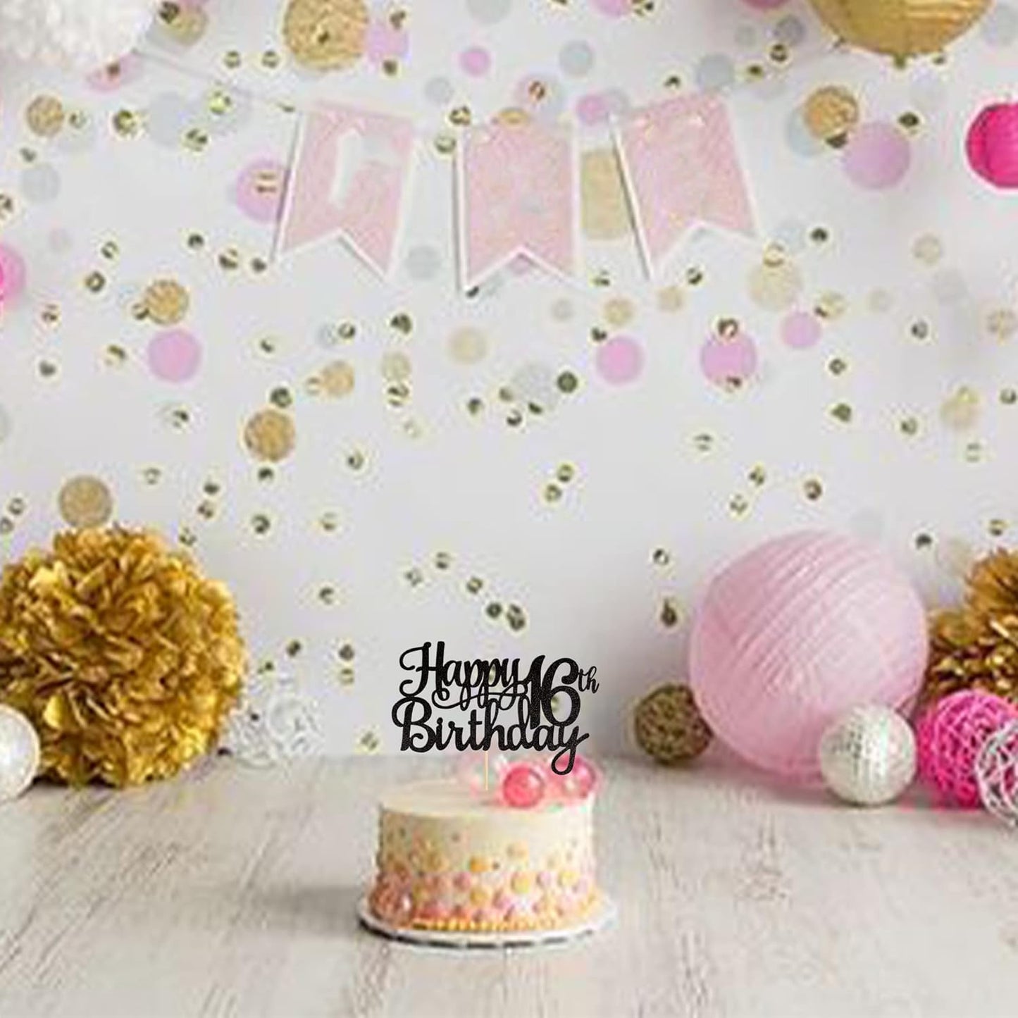 1 PCS Happy 16th Birthday Cake Topper Glitter Cheers to 16 Years Birthday Cake Pick Sweet 16 Fabulous Cake Decoration for Happy 16th Birthday Theme Party Decorations Supplies Black
