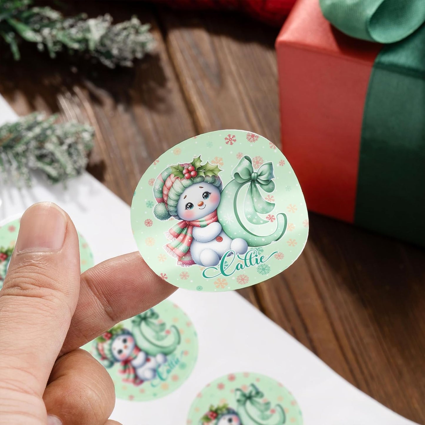 callie Personalized Christmas Stickers for Kids with Snowman Initial Name, Custom Waterproof Santa Labels for Gift Box, Party Decorations, Envelopes, 30pcs
