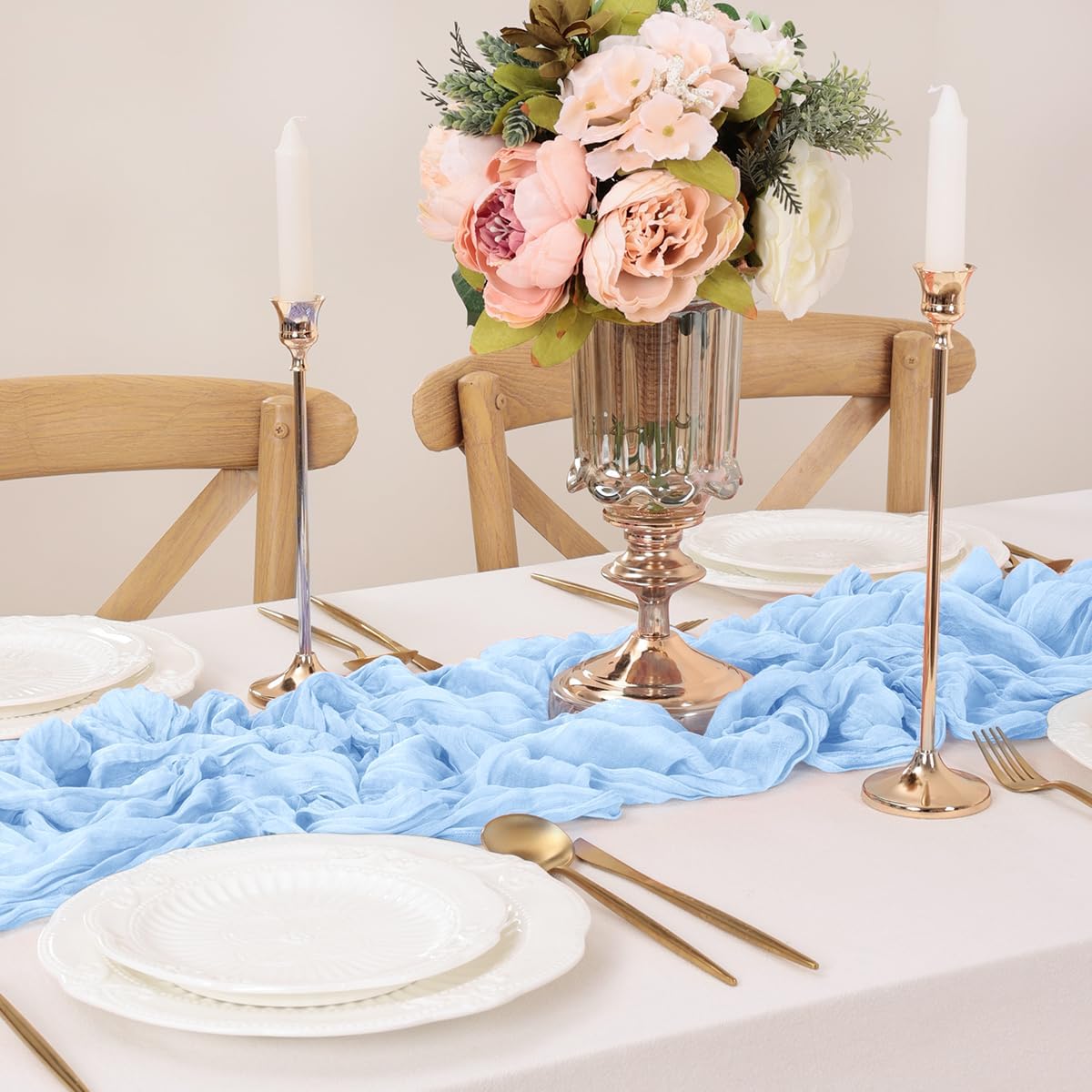 Light Blue Table Runner Cheesecloth Table Runners 4 Pack 14FT Baby Shower Decoration 160 Inches Fall Table Decor Dining Room Centerpiece Wedding Boho Baby Shower Birthday