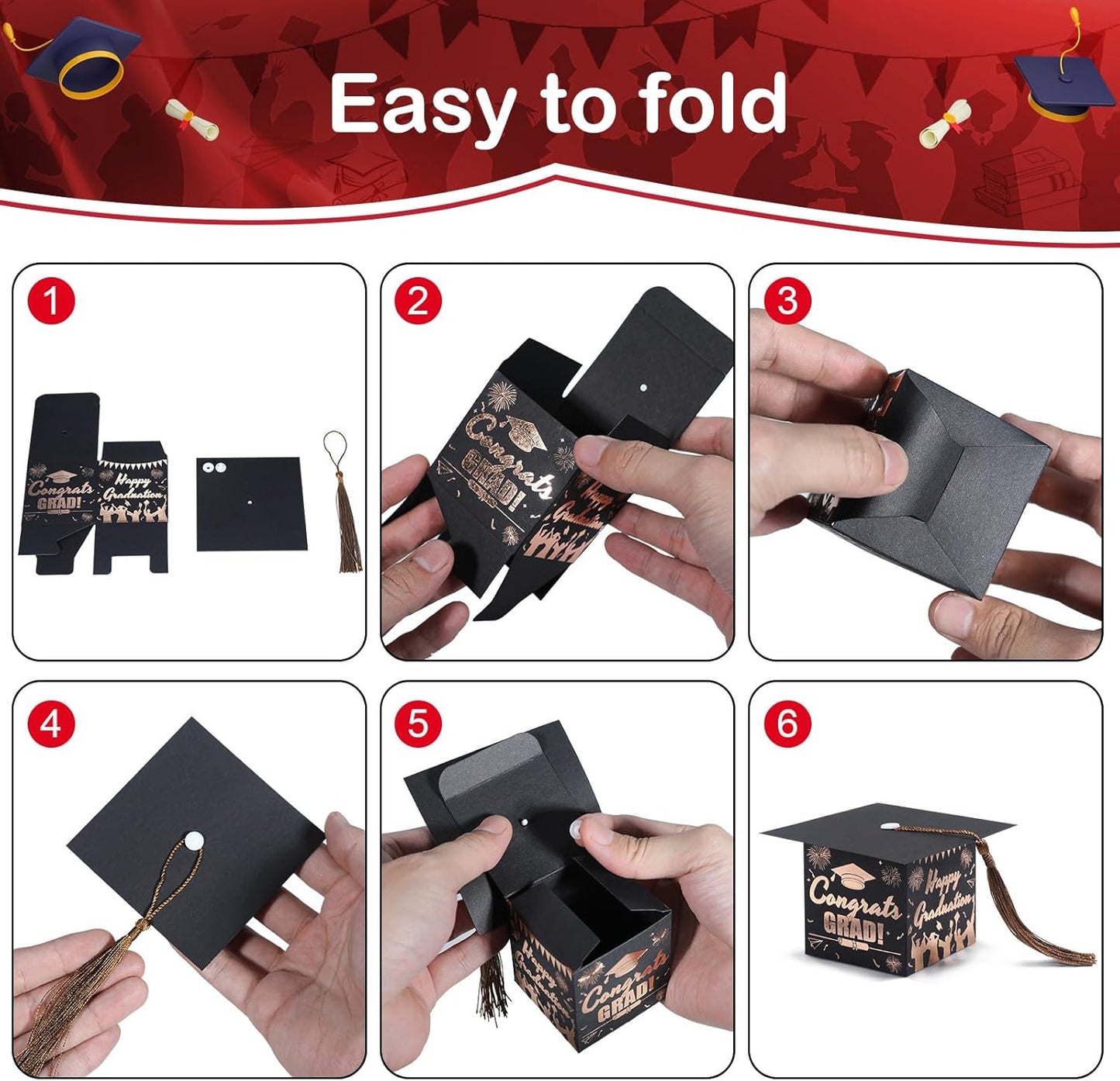 COTOPHER 36 Pack Mini Graduation Cap Gift Boxes with Tassel, Class of 2025 Graduation Candy Boxes Centerpieces for Tables Party Decorations, Small Treat Chocolate Box Graduate Favors Supplies