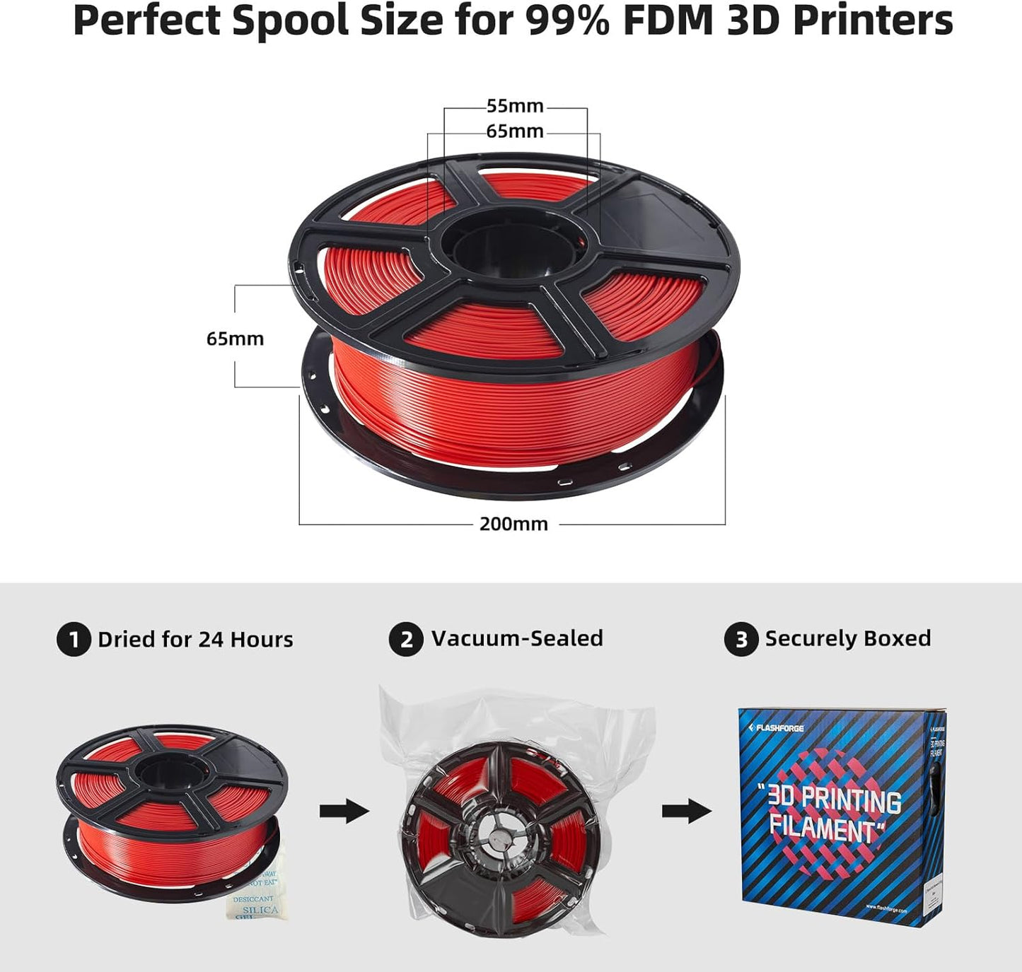 FLASHFORGE PLA Filament 1.75mm Red, 3D Printer Filament 1kg (2.2lbs) Spool, Dimensional Accuracy +/- 0.02mm, 3D Printing Filament Easy to Use and Fits for Most FDM 3D Printers