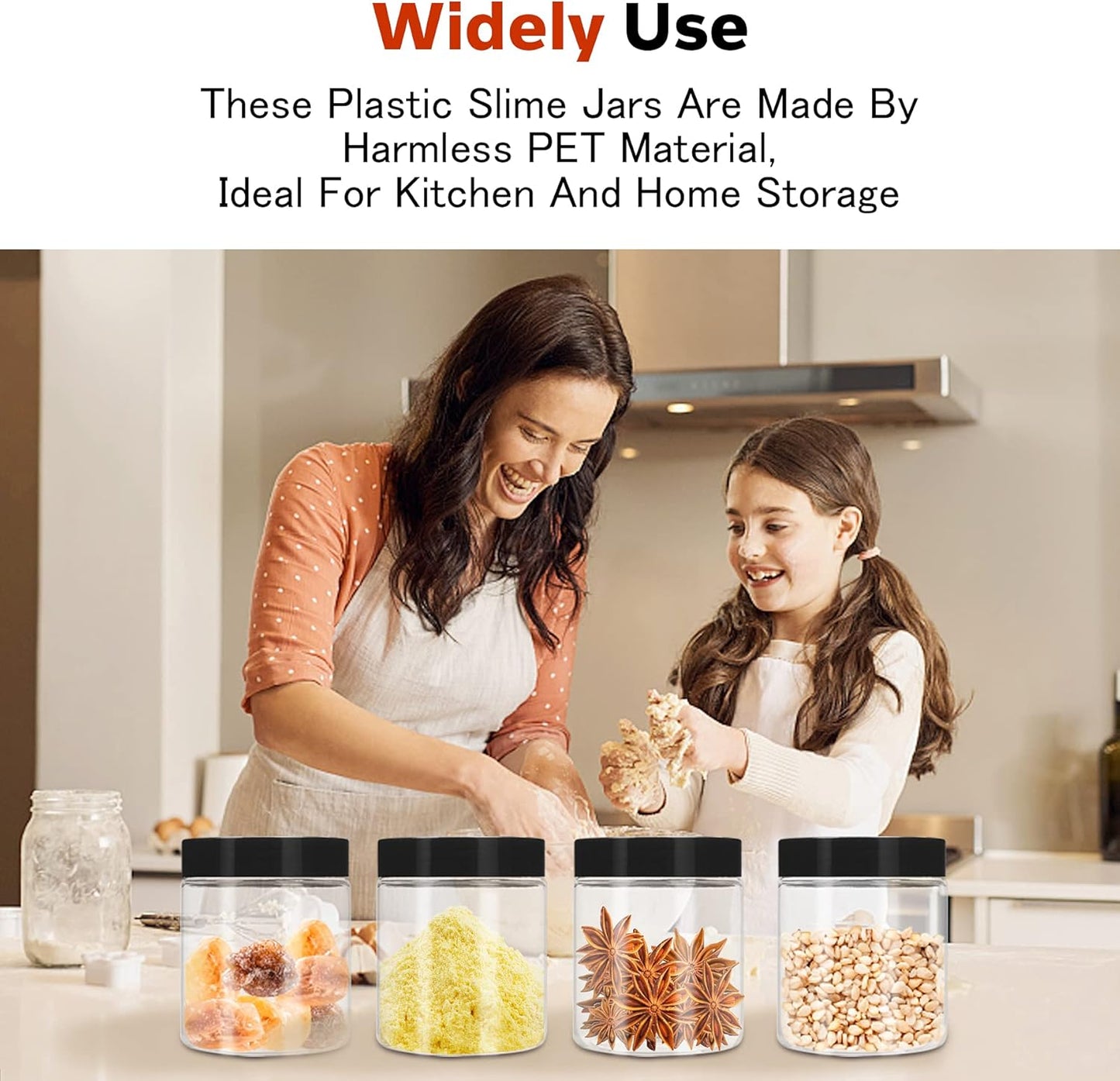 Plastic Jars with Lids 48 Pcs 8 oz & 3.4 oz Clear Plastic Slime Storage Jars Containers with Airtight Black Screw On Lids Cylinder Clear Round Jar Easy Clean Food Grade Durable Jar