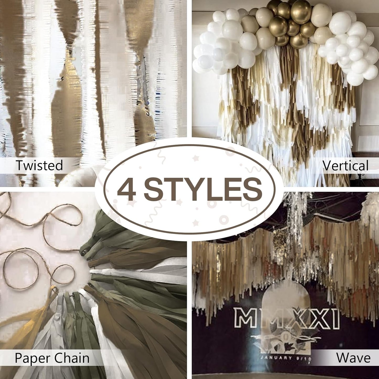 PartyWoo Brown Crepe Paper Streamers 4pcs 328ft Pack of Boho Neutral Crepe Paper Streamers for Birthday Baby Shower Wedding Graduation Anniversary Retirement Woodland Jungle Theme Party Decorations