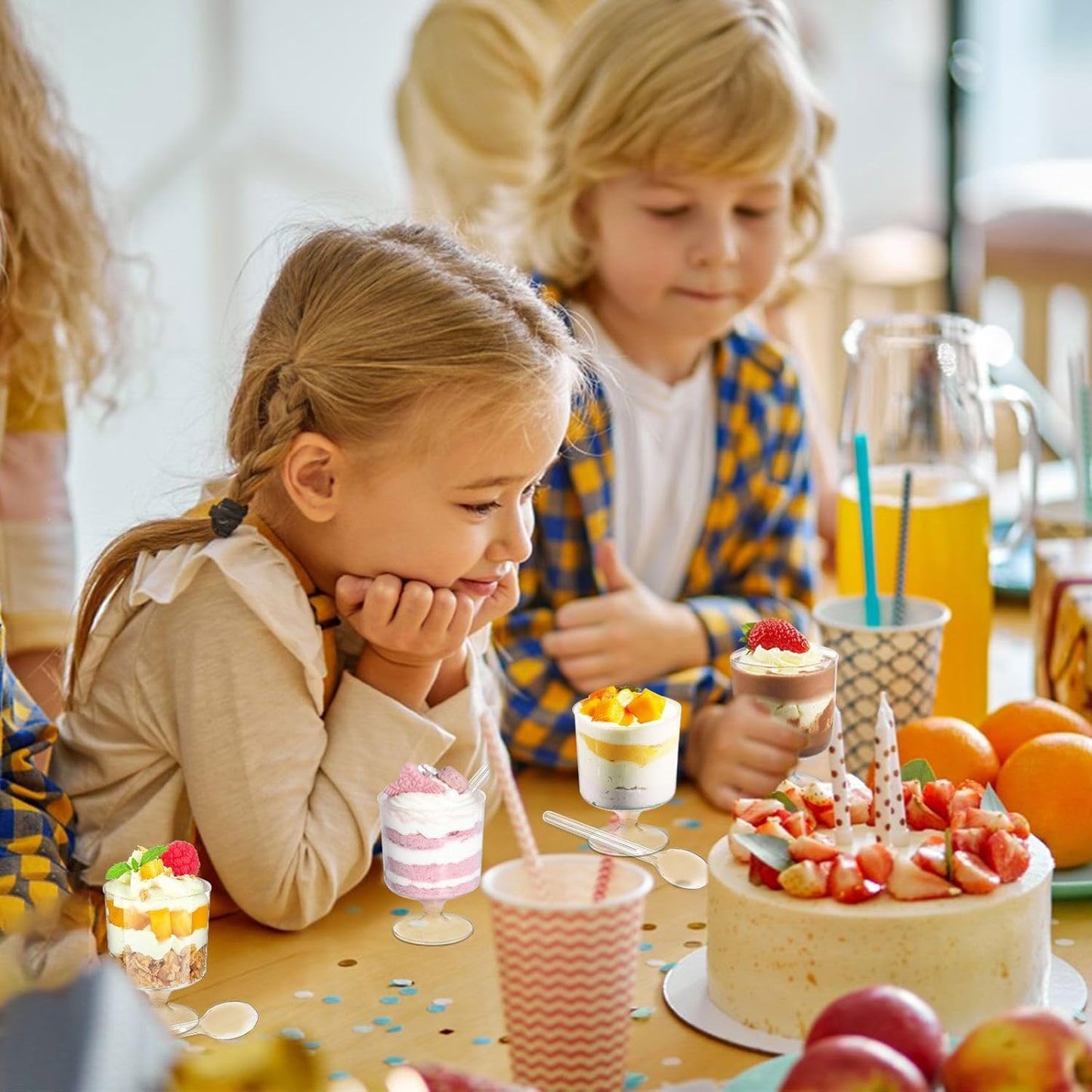 80 Pack Dessert Cups with Spoons, 5 OZ Mini Clear Plastic Parfait Cup for Party, Serves 40, Diposable Dessert Goblets for Fruit, Mousse Pudding, Appetizer Cup Bowl for Spring Summer Party