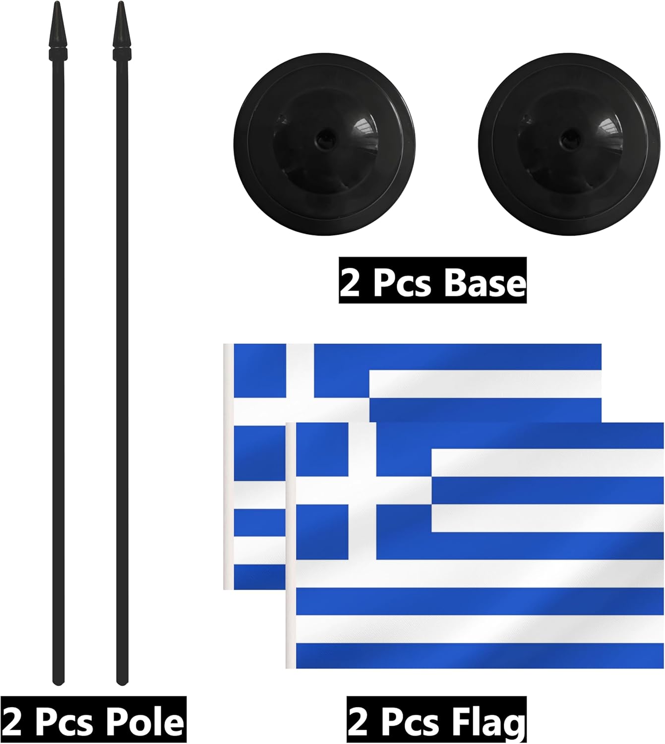 2 Pack Greece Desk Flag Set, Greek Desktop Small Miniature Table Office Flag with 12" Black Pole and Black Base, Offices, Classroom, Home, Festival Decoration (Greece)