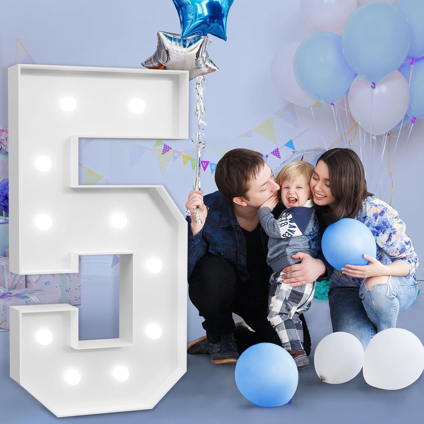 imprsv Marquee Numbers Large 5th-Birthday Decorations: 4ft Light Up Number Party Decor 5 Year Old Girl and Boy Birthday Decoration Backdrop Anniversary Cardboard Big Mosaic Balloon Frame Number 5