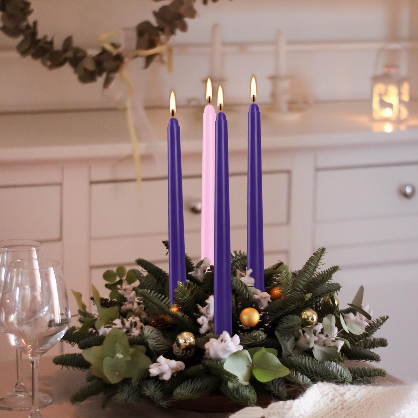 4 Pack Advent Taper Candles Premium Hand Dipped 10in Unscented Christmas Taper Candles - Ideal for Seasonal Celebrations, Holidays, Church, Celebration, Party