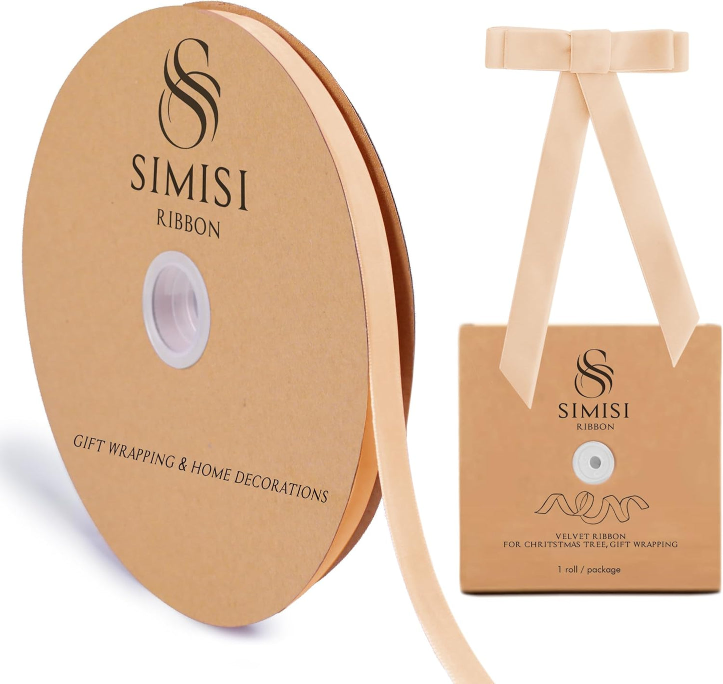 Champagne Velvet Ribbon 3/8'' 25 Yards for Christmas Tree, Gift Wrapping, Flower Bouquet, Wreath Decorations, Bow Making