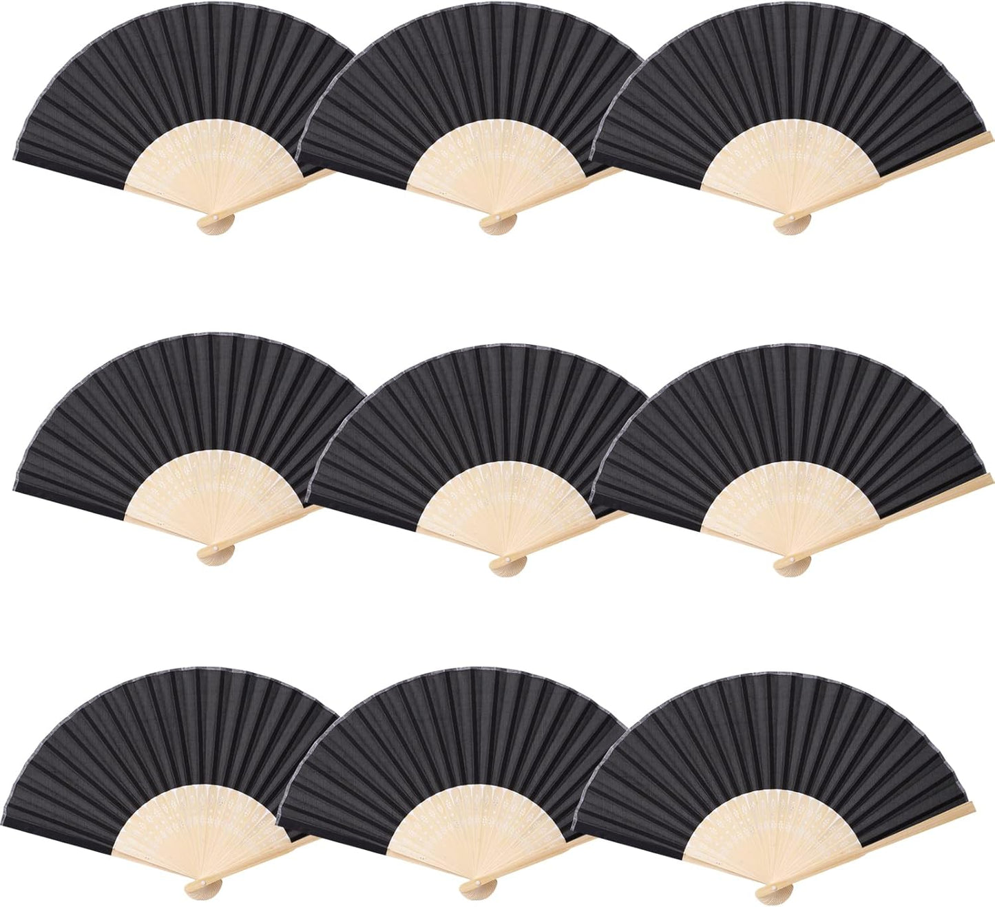 24pcs Imitated Silk Hand Fan Imitated Silk Fabric Bamboo Handheld Folded Fan Bridal Dancing Props Church Wedding Party Favors with Organza Bags (Black)