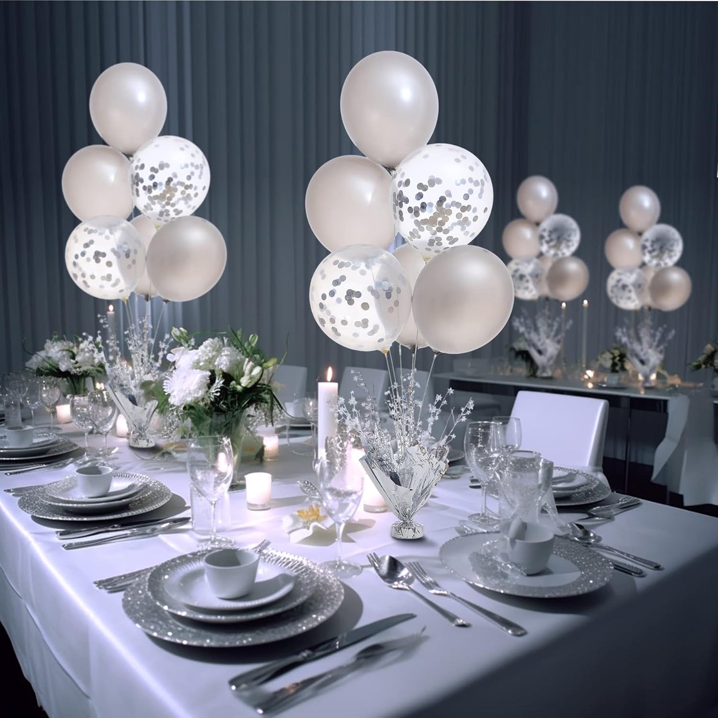 4 Set Silver Balloon Centerpieces for Tables with Balloon Stand Kit Perfect for Parties Birthday Baby Showers 50th Anniversary Party Decorations