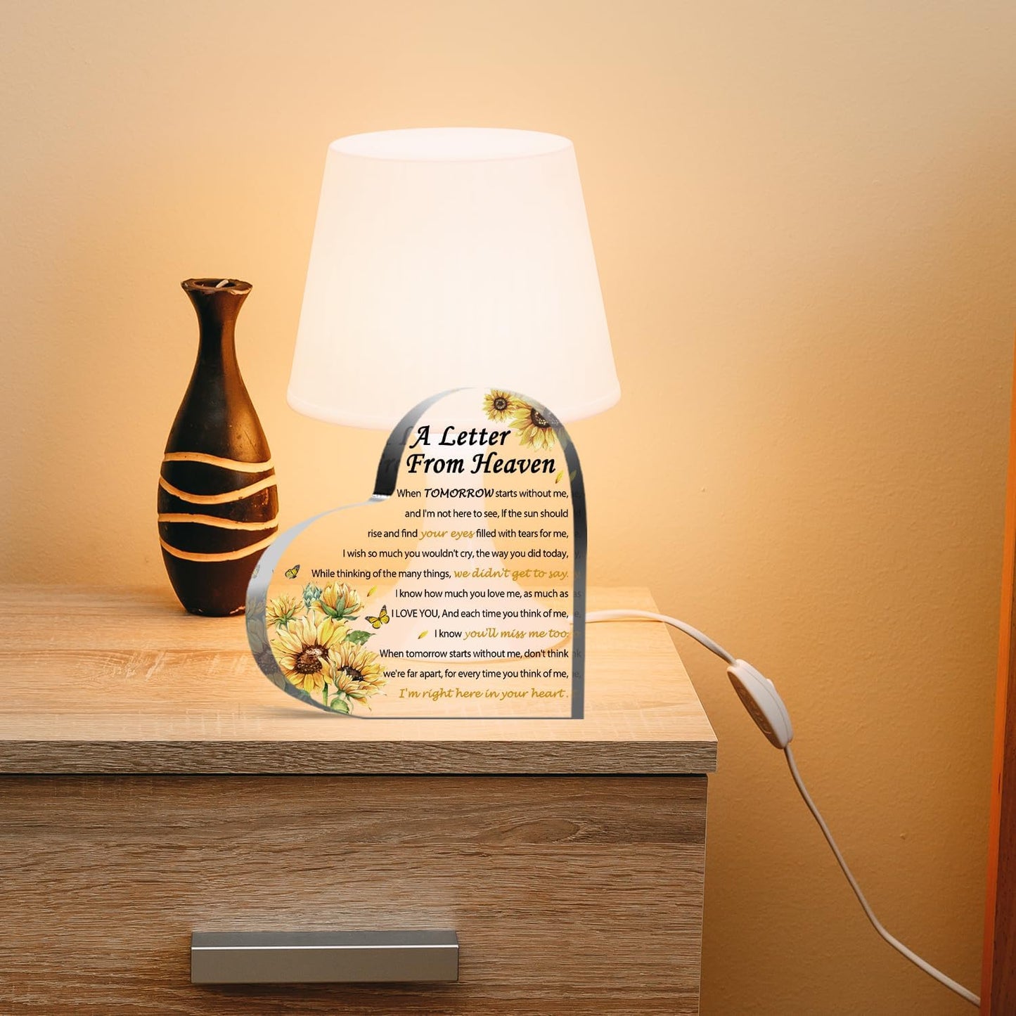 Sympathy Gifts - A Letter from Heaven- Memorial Gift for Loss of Mother Father Husband Son, Acrylic Heart Keepsake,Remembrance Sympathy Gifts (Sunflower)