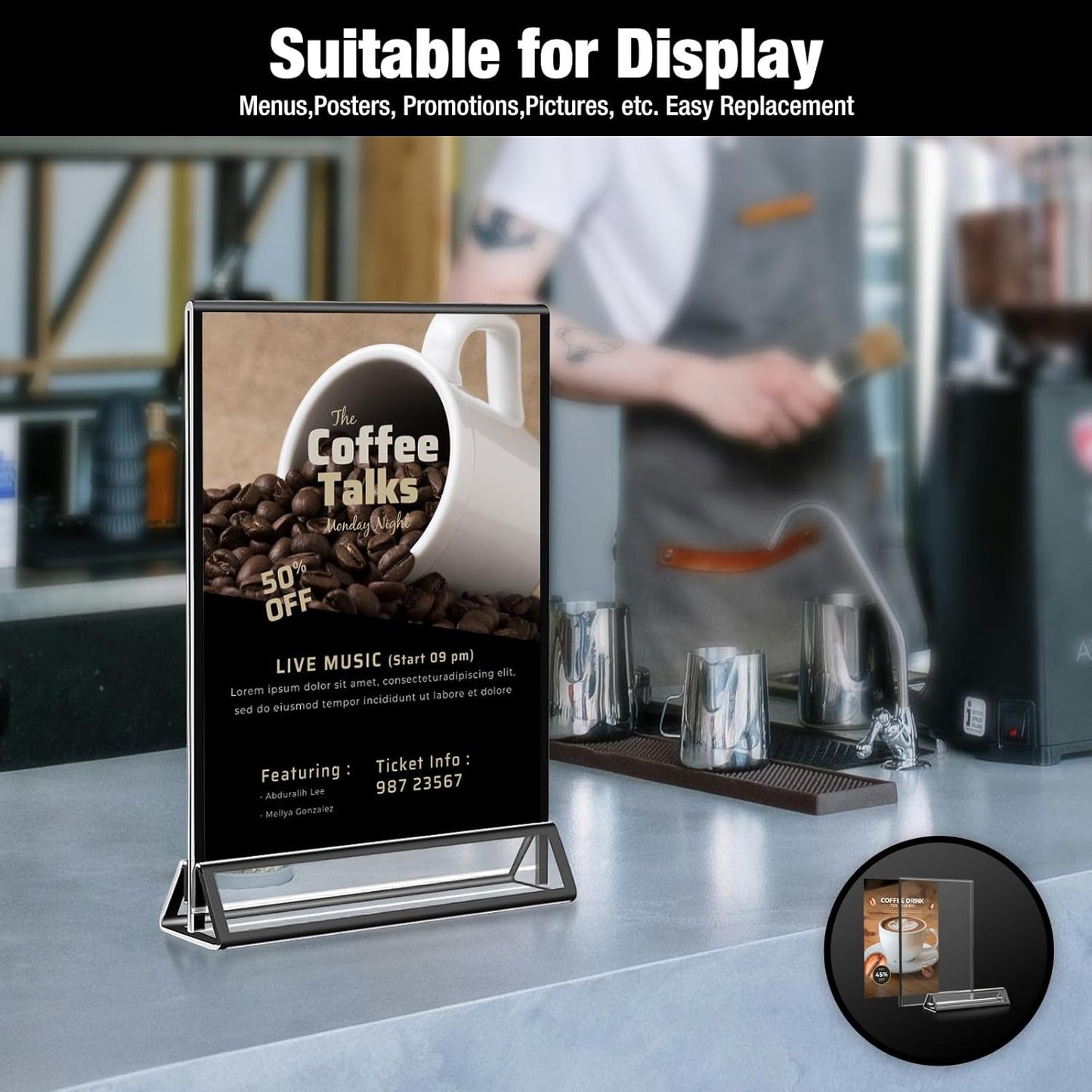 Acrylic Black Sign Holders 4x6, 12 Pack Wedding Black Table Number Holders, Double Sided Photo Display Picture Frame Paper Stand, Clear Flyer Stand Menu Holder for Wedding, Home, Party, Restaurant