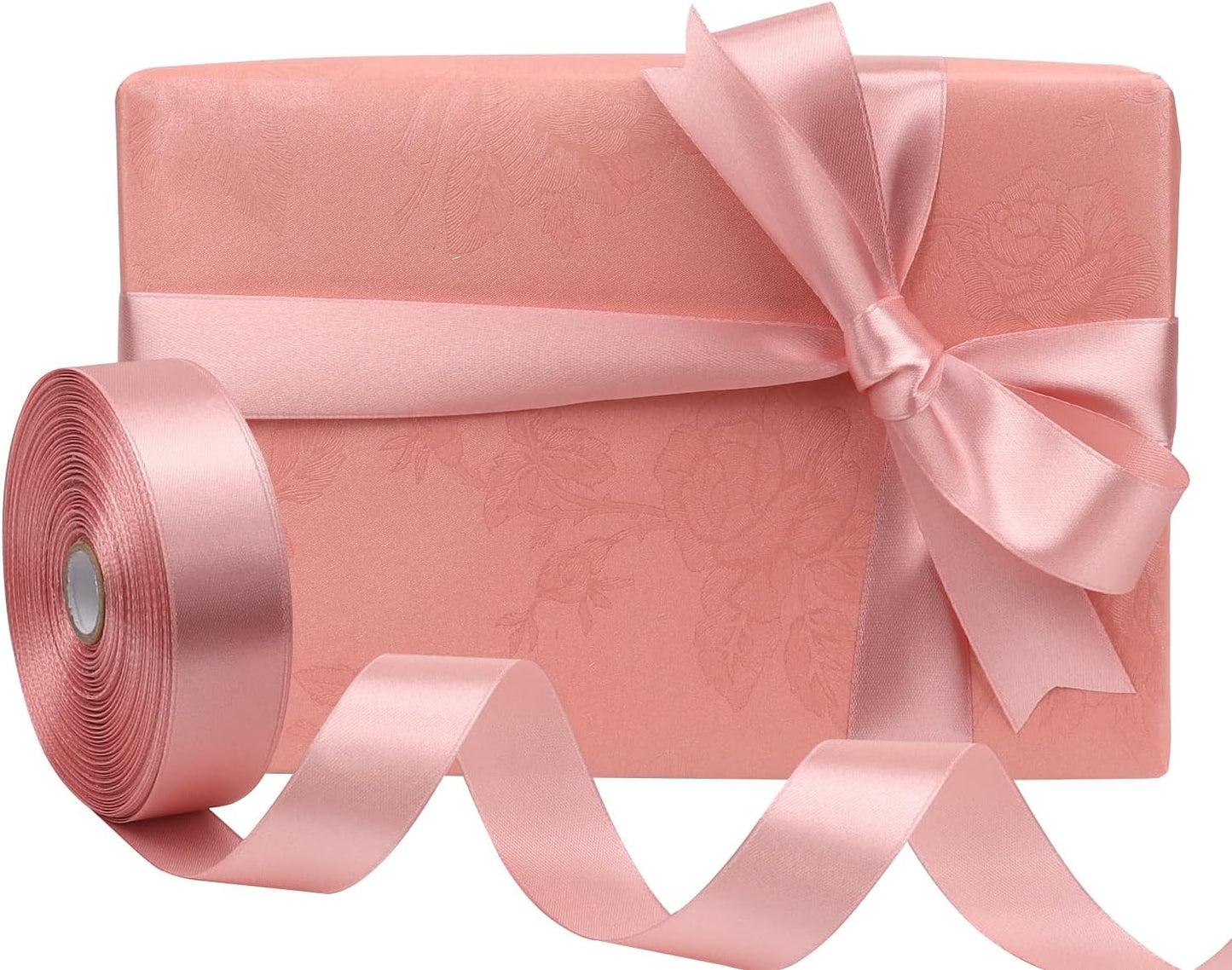 Rose Gold Solid Satin Ribbon 1 Inch 50 Yards Solid Polyester Fabric Ribbon for Gift Wrapping Wedding Christmas Baby Shower Birthday Party Decoration Handmade Immortal Flower Craft