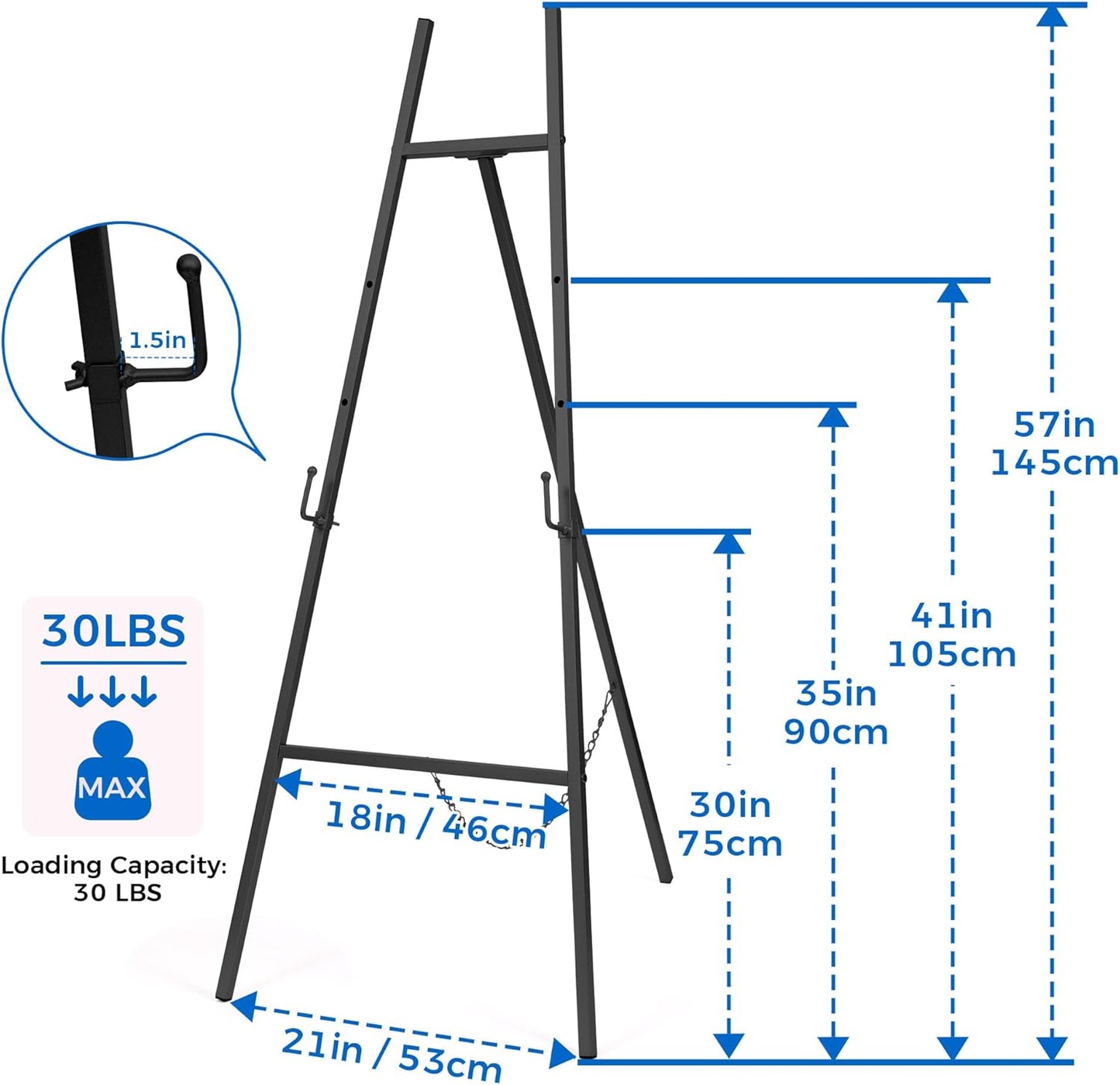 ARTASY 57" Black Easel Stand for Wedding Signs, Posters, Portable Artist Easel for Painting Canvas, Display Easel for Home and Office