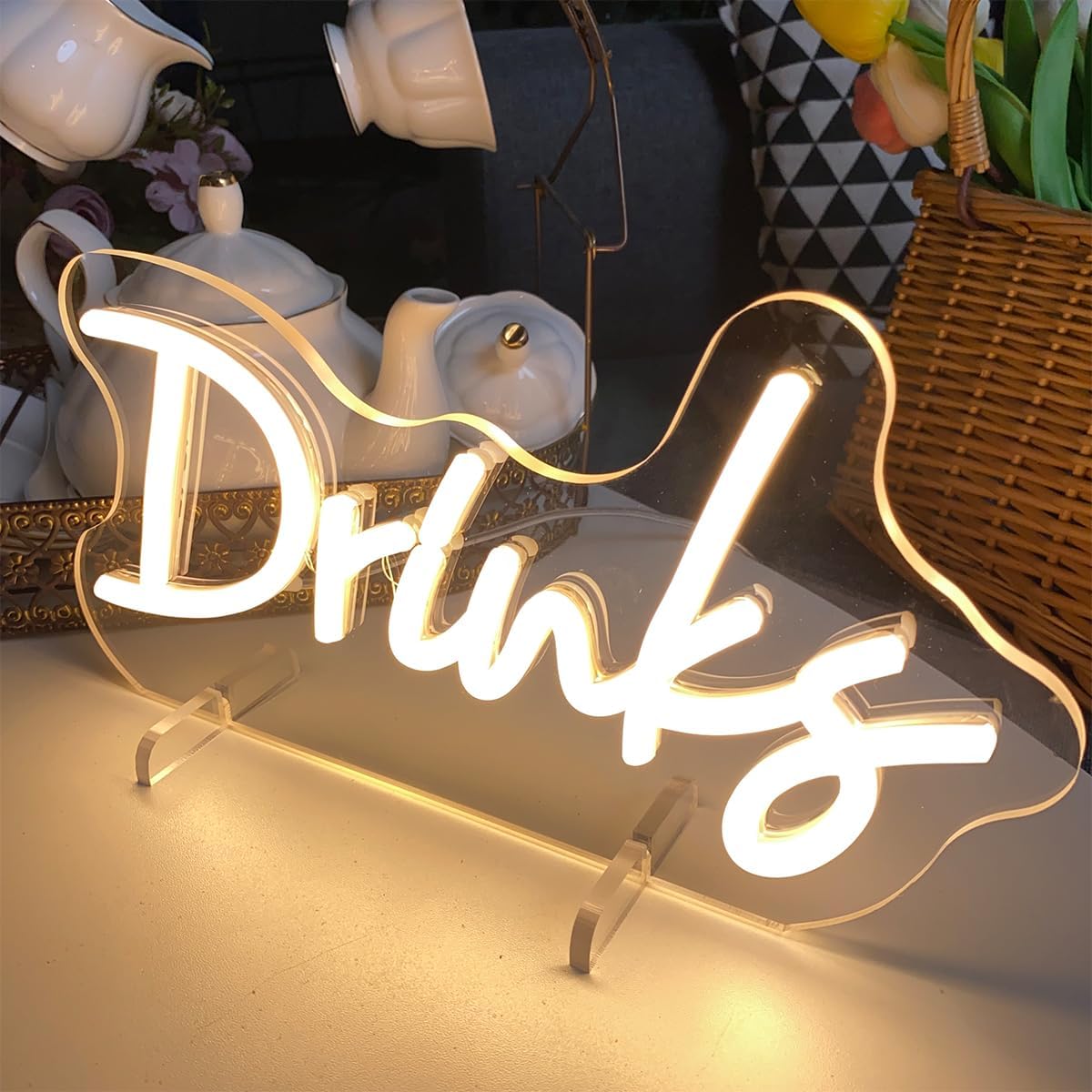 Drinks Table Number Neon Sign Desk Lamp Night Light Wedding Letter LED Neon Sign Wedding Table Decorations Neon Light Shop Bedroom Home Room Decor Christmas Party Warm White USB 30×12.7CM