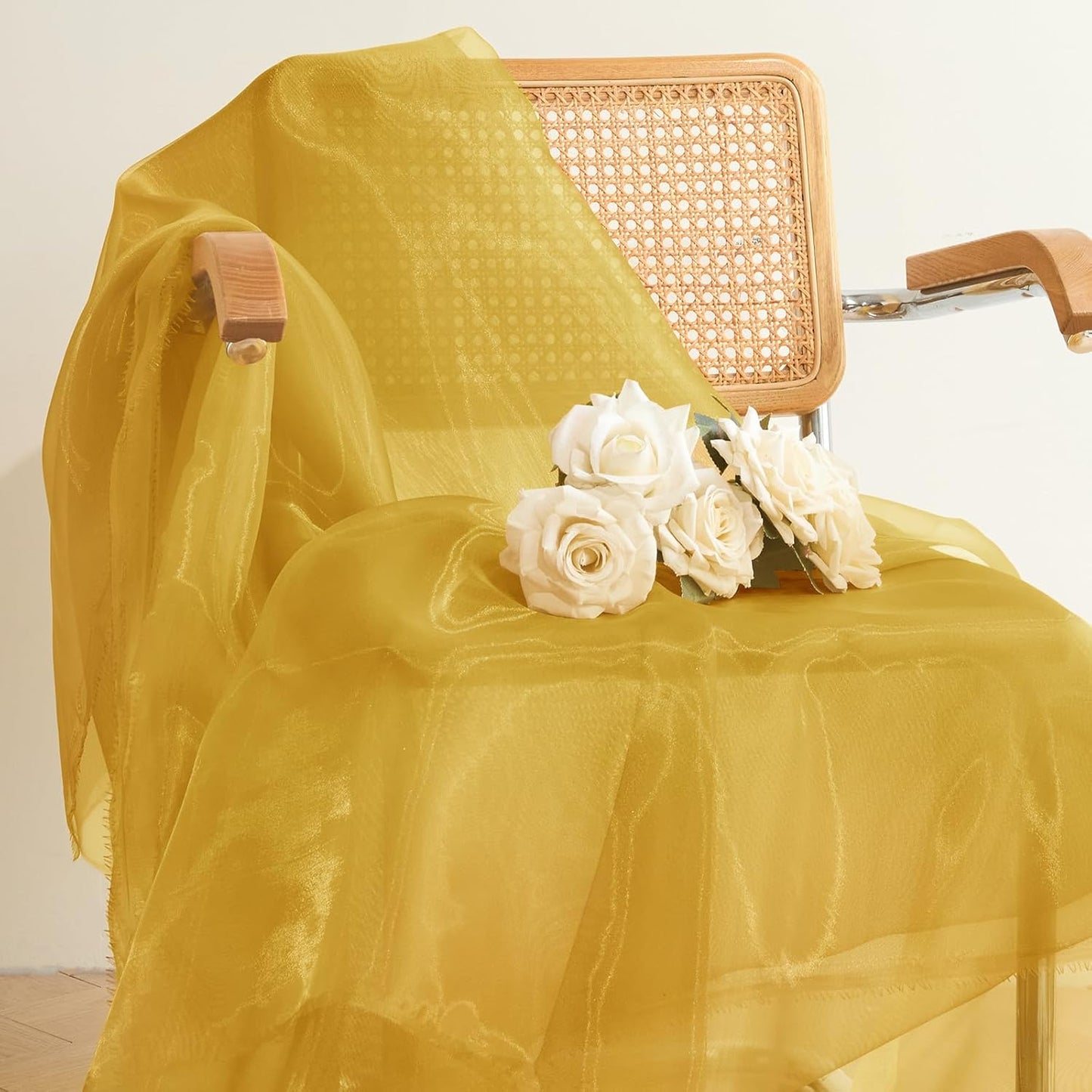 P Pothuiny Sheer Organza Fabric by The Yard, 1 Yard x 60 Inch Wide Bridal Gold Organza Tulle Fabric Roll Shiny Gauze Fashion Dress Sewing Craft for Wedding Party Decorations Backdrop