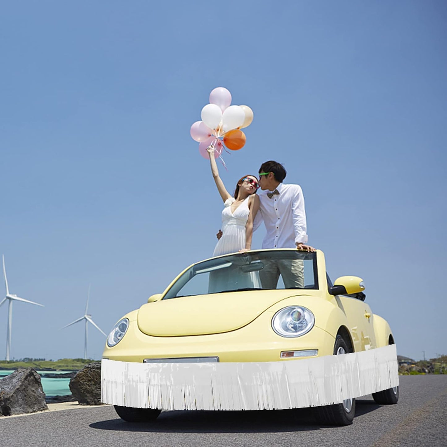 4 Pack Iridescent Float Fringe Curtains, Metallic Foil Fringe Garland Shiny Tassel Foil Parade Float Decorations for Trailer Car Graduation Homecoming Outdoor Indoor Party (White)