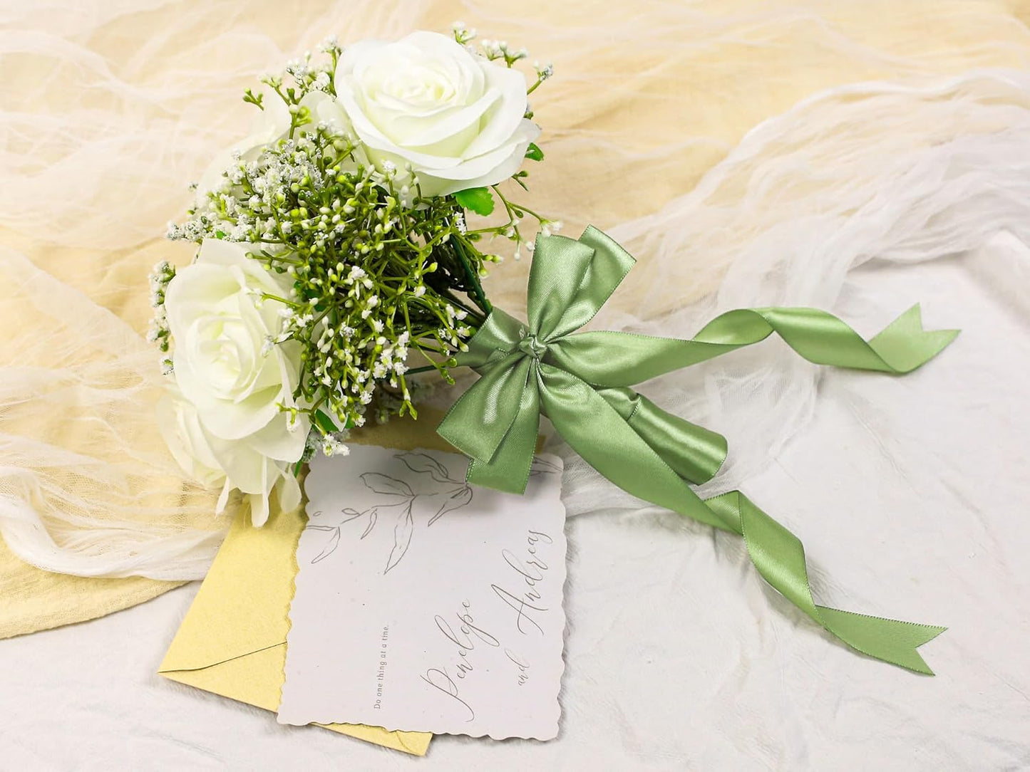 Sage Green Satin Ribbon 1 inch X Continuous 50 Yards, Single Face Polyester Ribbon Perfect for Gift Wrapping, Flower Bouquet, Wedding Decor, Crafts, Bow Making, Sewing and More