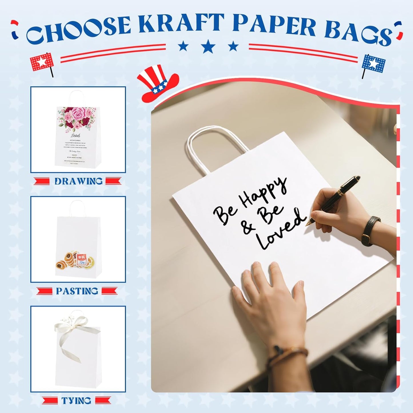 MESHA White Paper Bags whit Handles 10x5x13 Inch 50 Pack, Large Kraft Paper Gift Bags with Handles Bulk for Small Business, Shopping, Party