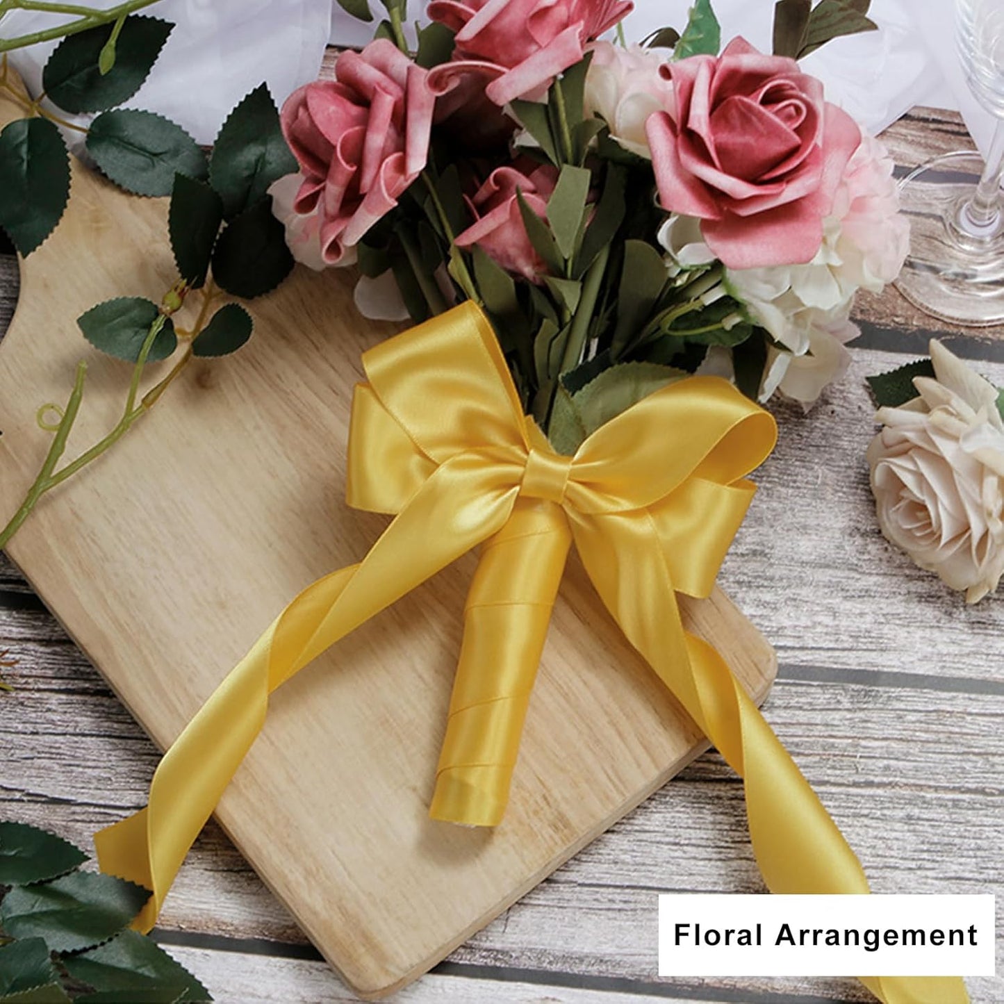 1-1/2 Inch Gold Satin Ribbon 50 Yards Solid Fabric Ribbons for Gift Wrapping, Crafts, Floral Arrangements, Wedding, Party, Holiday and Home Decor