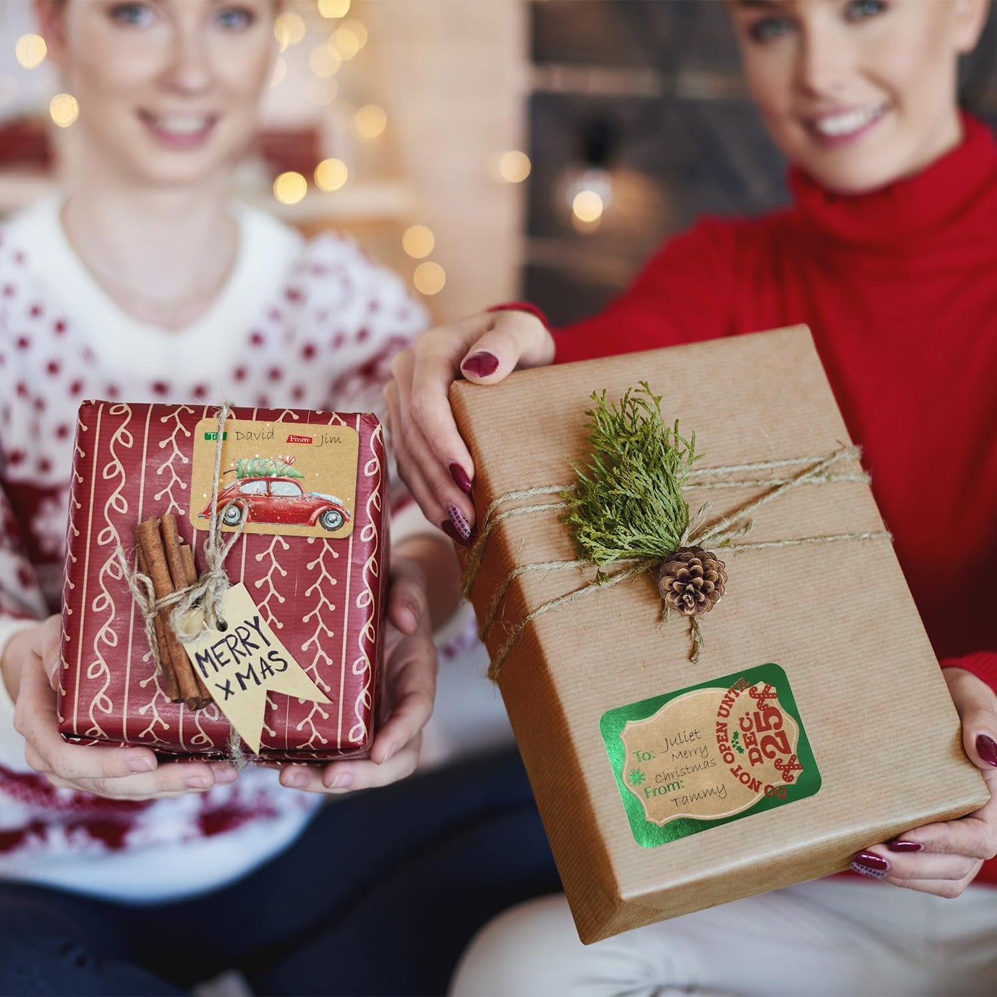 80-Count Foil Kraft Christmas Tags Sticker,8 Jumbo Designs - Xmas to from Christmas Stickers Name Tags Write On Labels - Holiday Present Labels