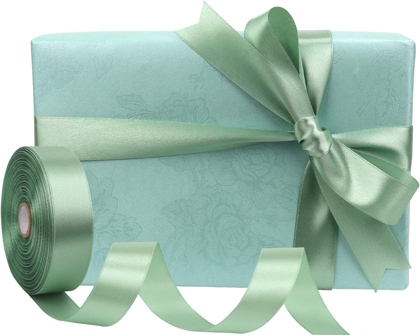 Sage Green Solid Satin Ribbon 1 Inch 50 Yards Solid Polyester Fabric Ribbon for Gift Wrapping Wedding Christmas Baby Shower Birthday Party Decoration Handmade Immortal Flower Craft