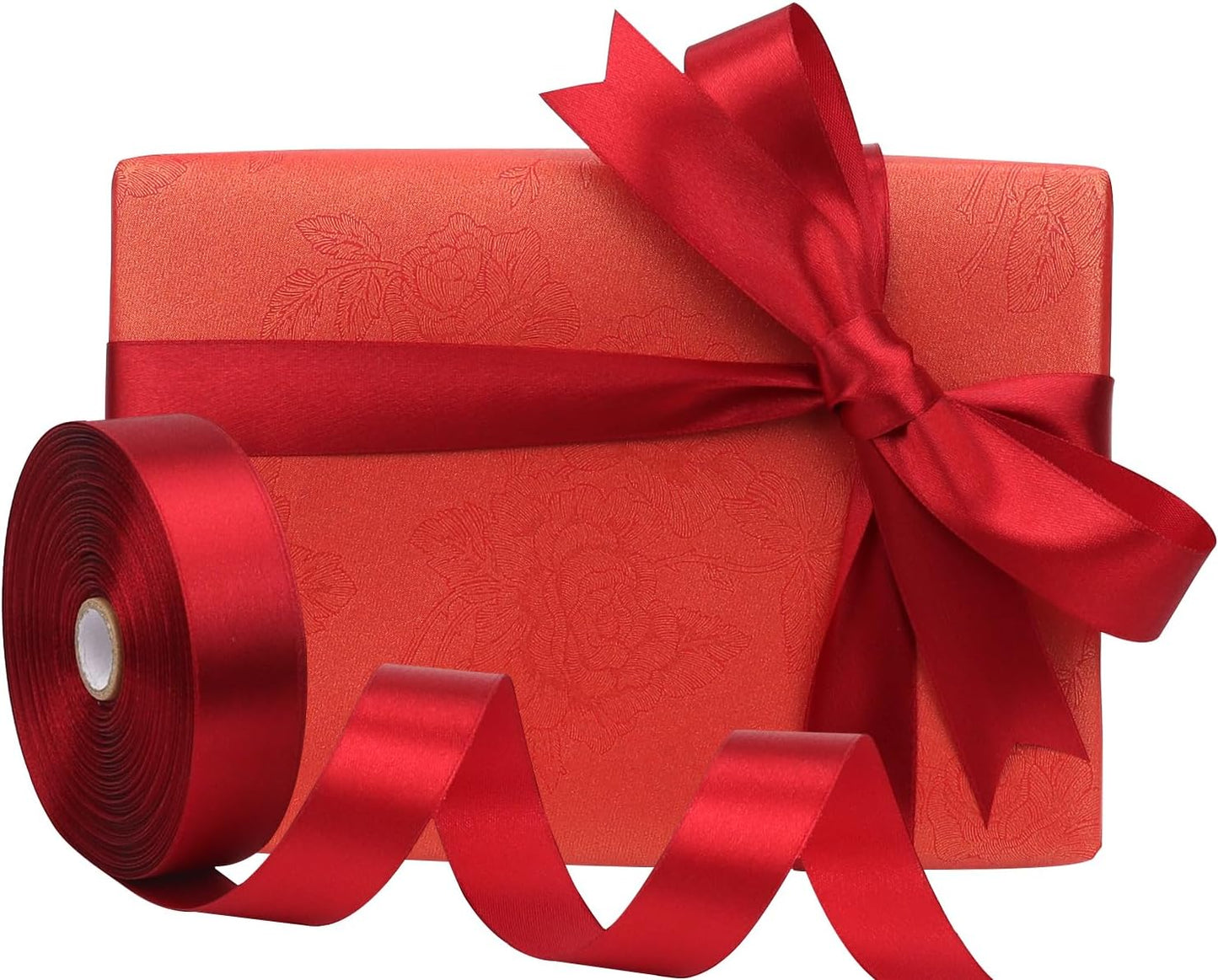 Deep red Solid Satin Ribbon 1 Inch 50 Yards Solid Polyester Fabric Ribbon for Gift Wrapping Wedding Christmas Baby Shower Birthday Party Decoration Handmade Immortal Flower Craft