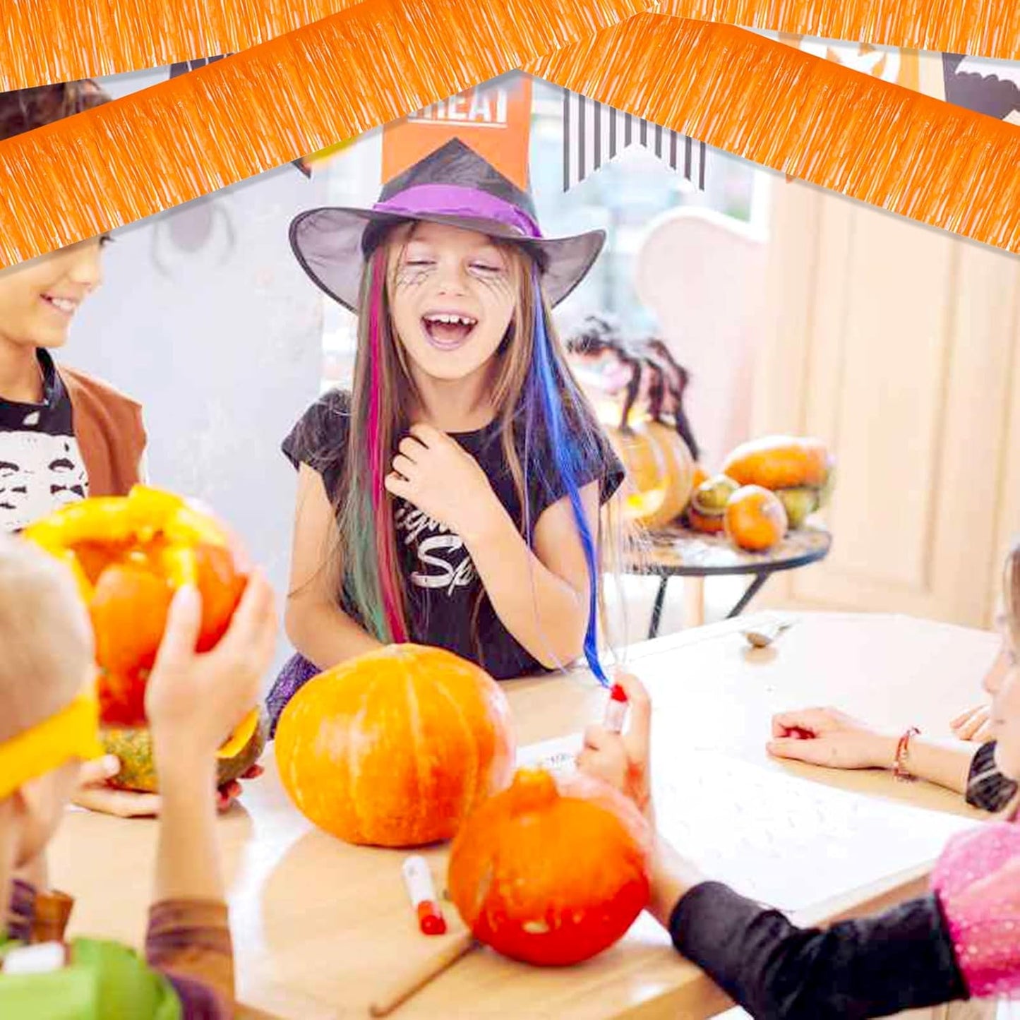 6 Pack 10 Feet Foil Fringe Garland Metallic Tinsel Streamers Banner Wall Hanging Backdrop Banner for Parade Floats, Thanksgiving, Christmas, Birthday, Halloween Party Decorations(Macaron Orange)