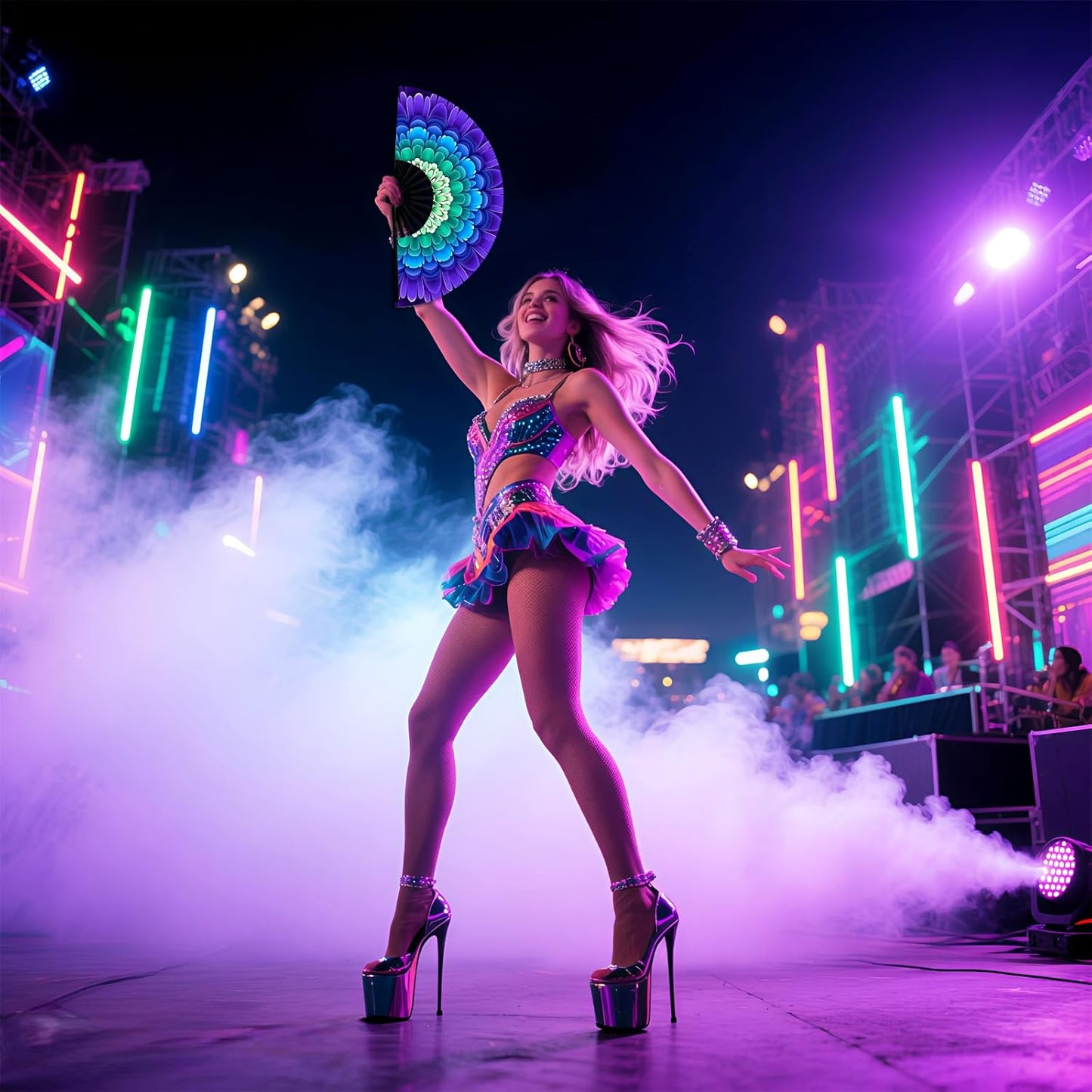 Boots on The Ground Fan, Large Folding Hand Fan for Women and Men, Popping Fans for Line Dancing for Raves, EDM, Dance Party, and Home Decoration