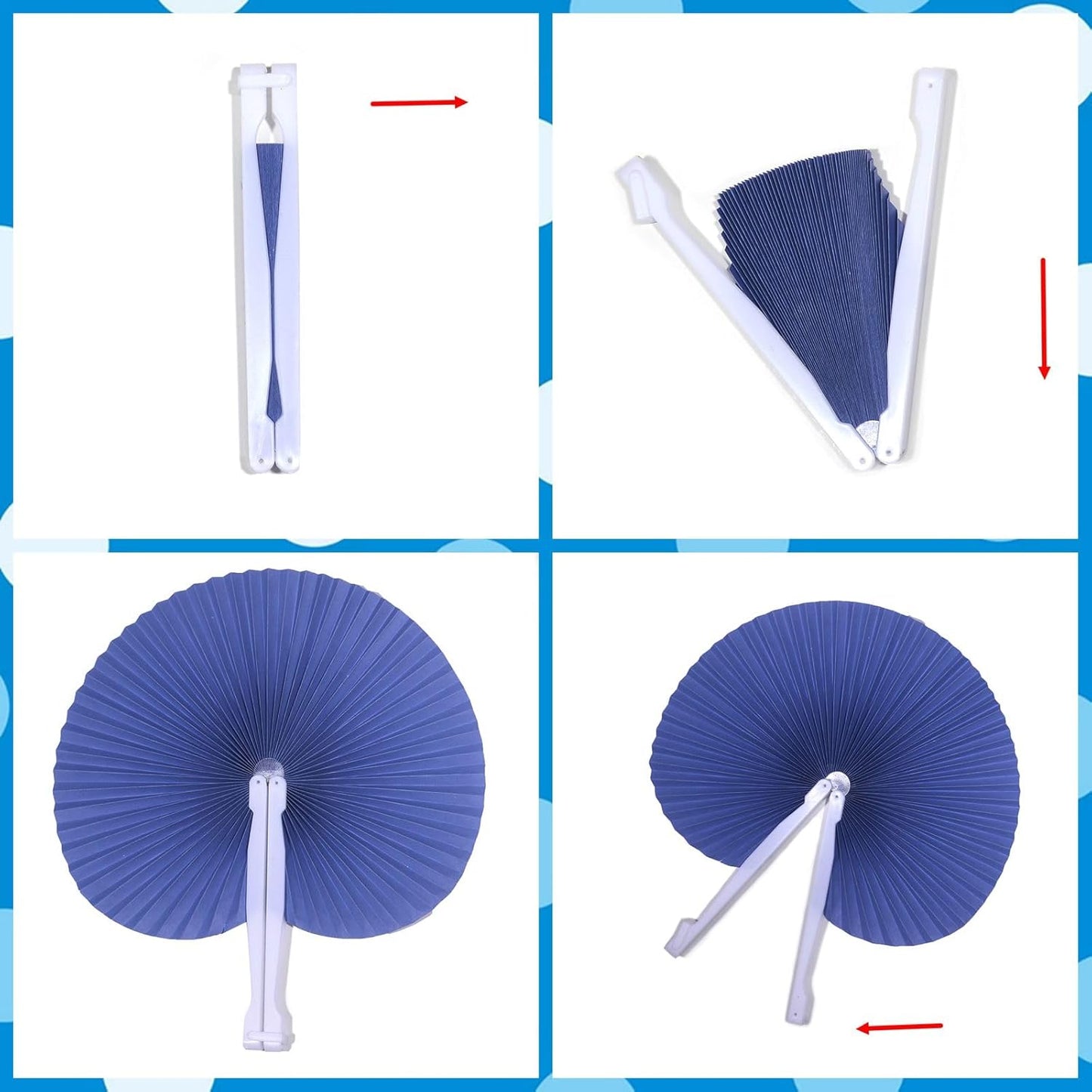 12 Packs Decorative Paper Folding Hand Fans Handheld,Navy Round Foldable Wedding Fans Chinese and Japanese Fans Bulk for Bridal Guest Church Party Favors Dancing Birthday DIY