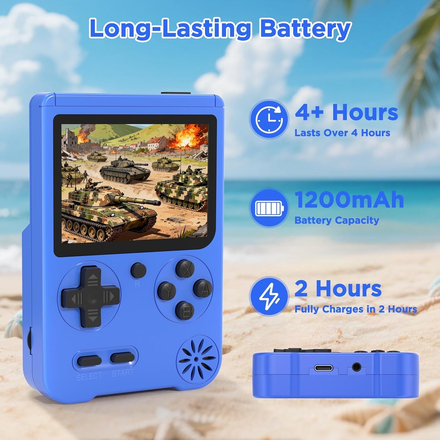 Retro Handheld Game Console, 3-inch LCD Screen Portable Game Console with 500 Built-in Classic Games ,1200mAh Rechargeable Battery, Plug & Play Video Games, Suitable for Adults - Blue