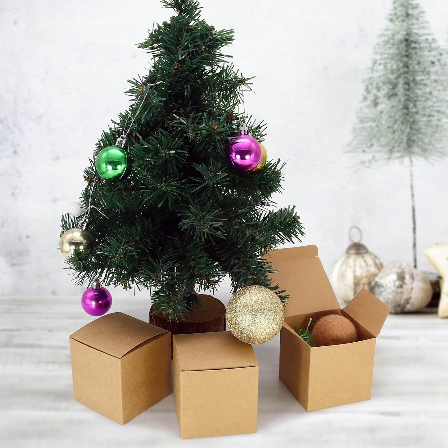 25 Pcs Brown Paper Gift Boxes, Small Candy Treat Boxes Bulk, 3x3x3 inch Gift Box with Lids for Party Favors, Birthday Gifts, Wedding Gifts