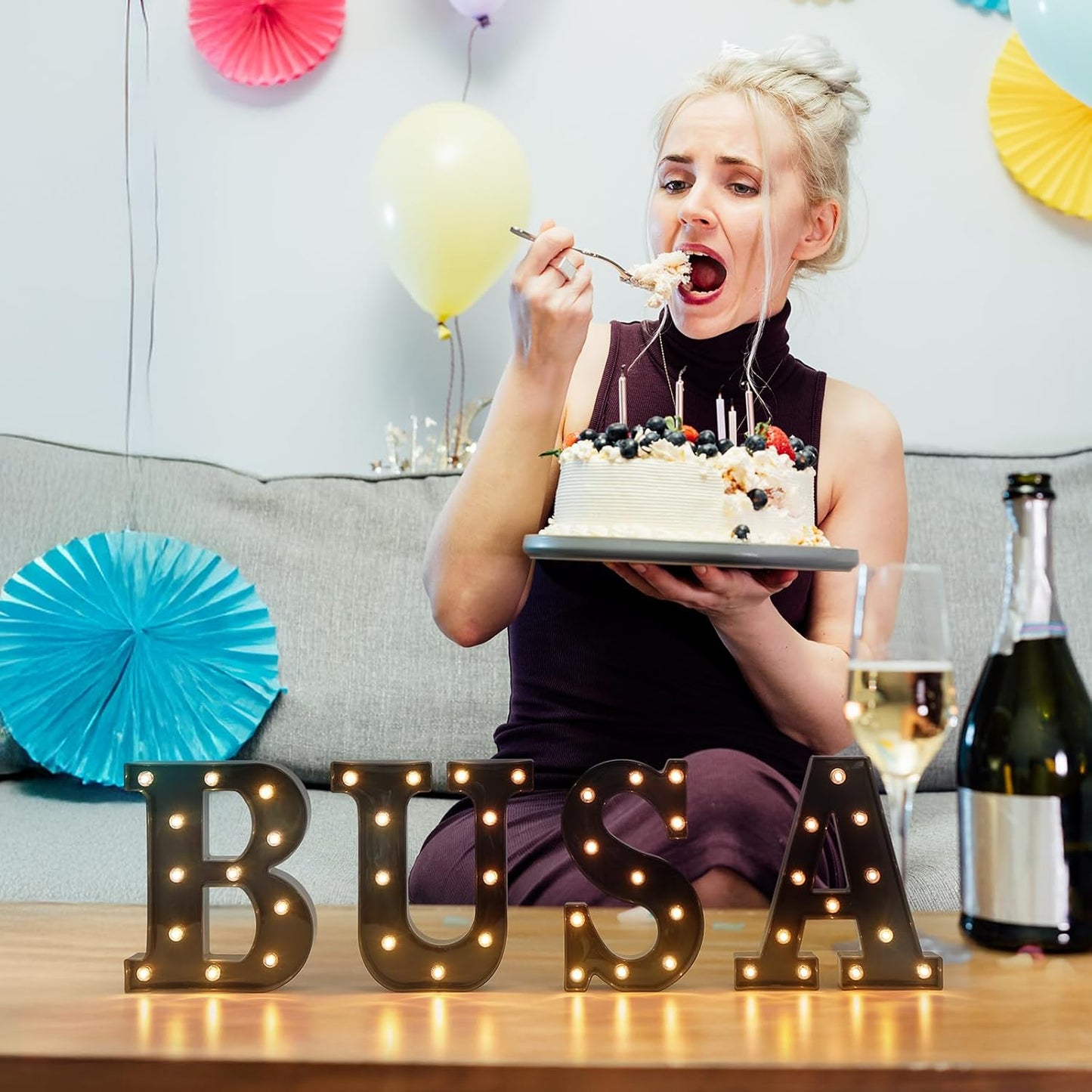 Foaky Black LED Letter Lights for Room Decor - Bedroom Wall Decor, Alphabet Lights for Home, Wedding, Party - Battery Operated (E)