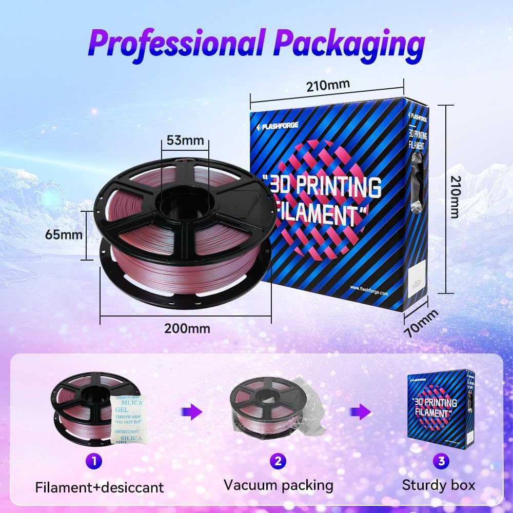 FLASHFORGE 3D Printer Filament Chameleon PLA Color Shift Filament 1.75mm, Changes Color with Light and Angles, 1KG Spool (2.2lbs), Dimensional Accuracy +/- 0.02mm for FDM 3D Printers (Rose Quartz)