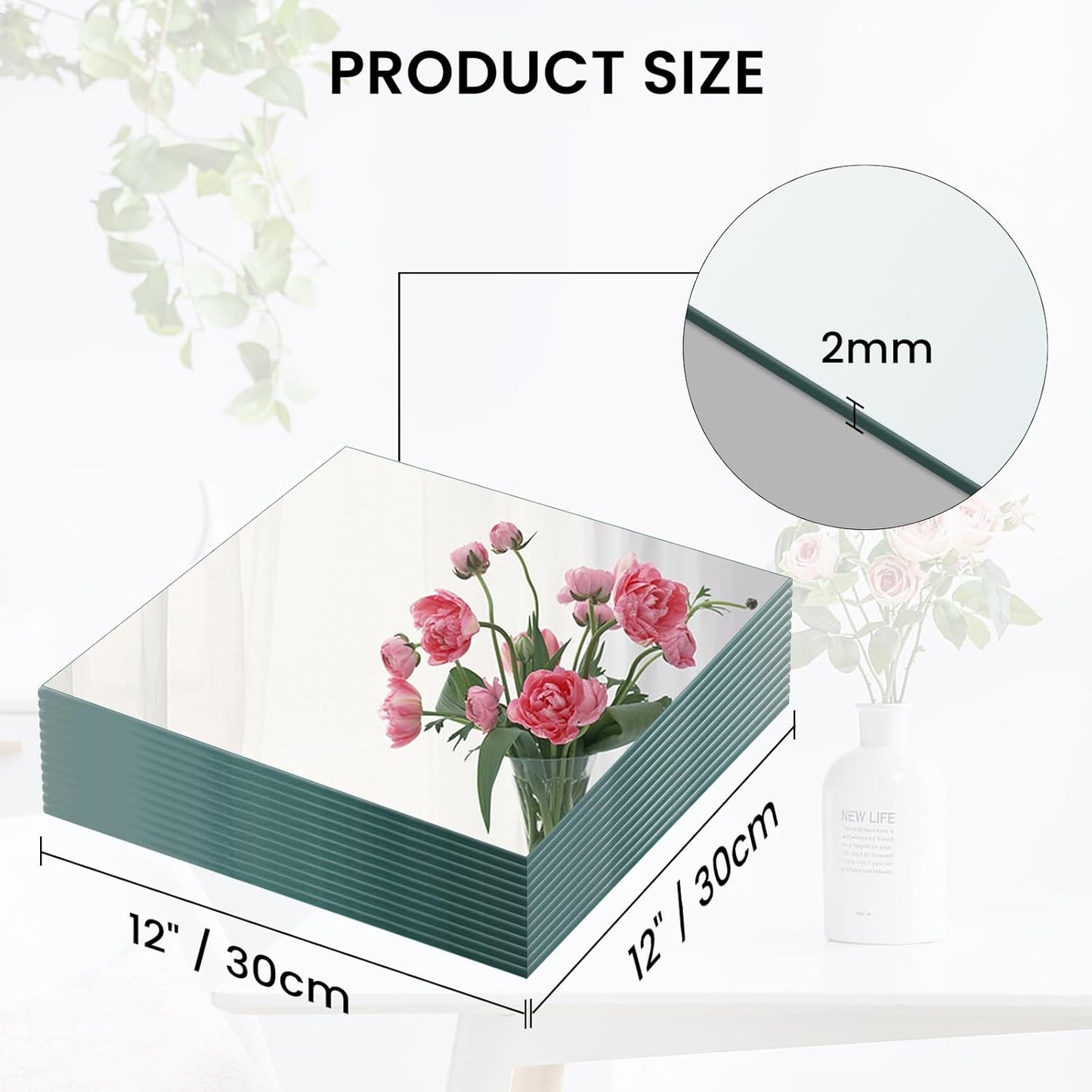 Square Glass Mirror Centerpieces, 12Pcs 12" Mirror Centerpieces for Tables, Glass Trays for Wedding Decorations, Parties, Baby Shower