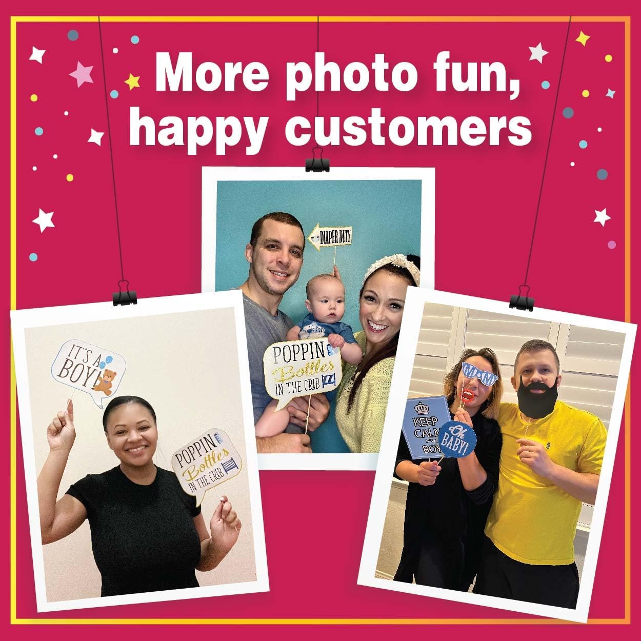 Boy Baby Shower Photo Booth Props - 41-pc Photo Booth Kit with 8 x 10-Inch Sign, 60 Glue Dots, 45 Sticks - Picture Props for Baby Shower