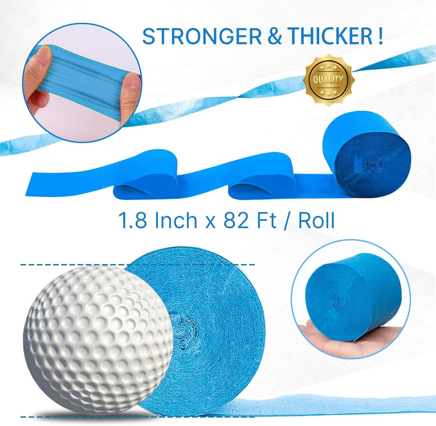 PartyWoo Blue Crepe Paper Streamers 4pcs 328ft Pack of Light Sky Blue Crepe Paper Streamers for Birthday Gender Reveal Baby Shower Graduation Pool Mermaid Under The Sea Theme Party Decorations