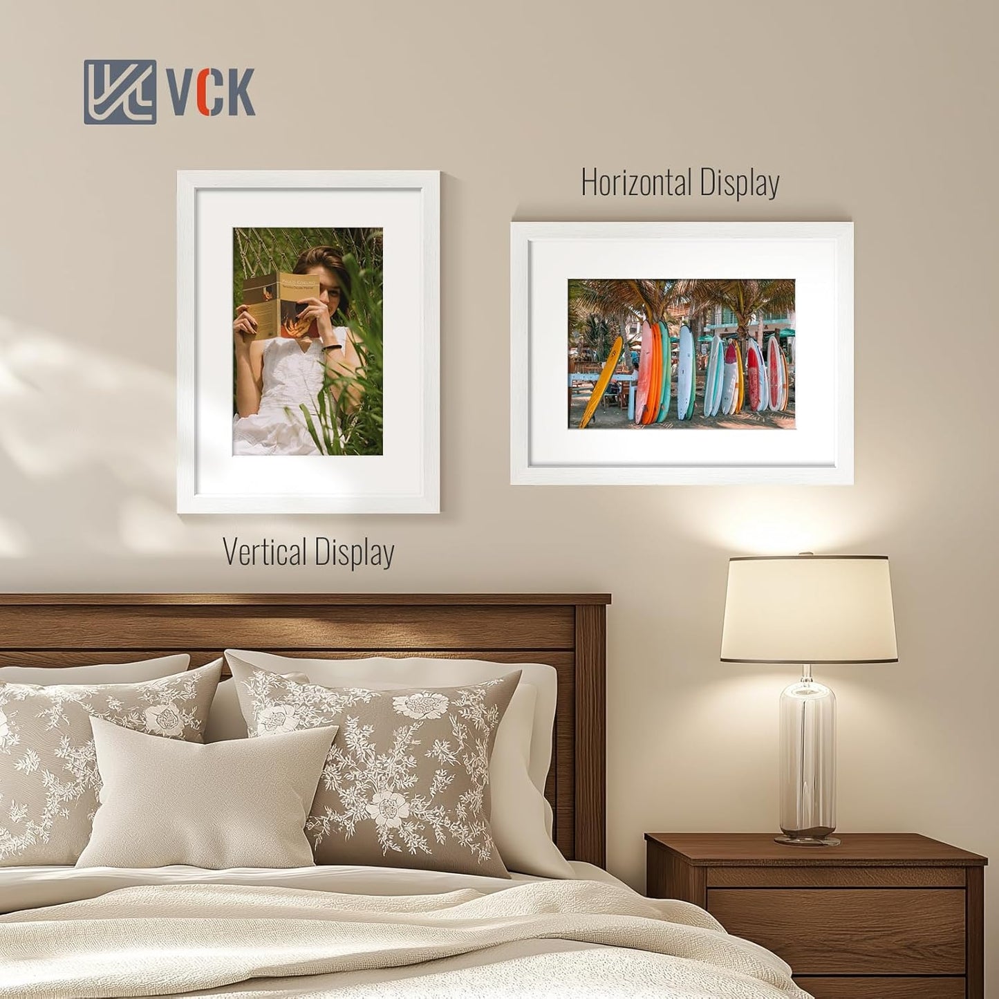 VCK 12x16 White Picture Frame set of 5, Textured Exclusive Wooden Photo Frames with HD glass | Matted to 8x12 or 12x16 without Mat | Wall Hanging