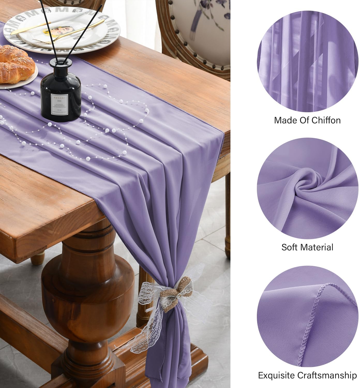 2 Pack 10 Ft Chiffon Table Runner Light Purple Gauze Long Table Runners 27x120 Inches Sheer Tulle Table Runner for Rustic Wedding Reception Bridal Shower Decorations Birthday Party