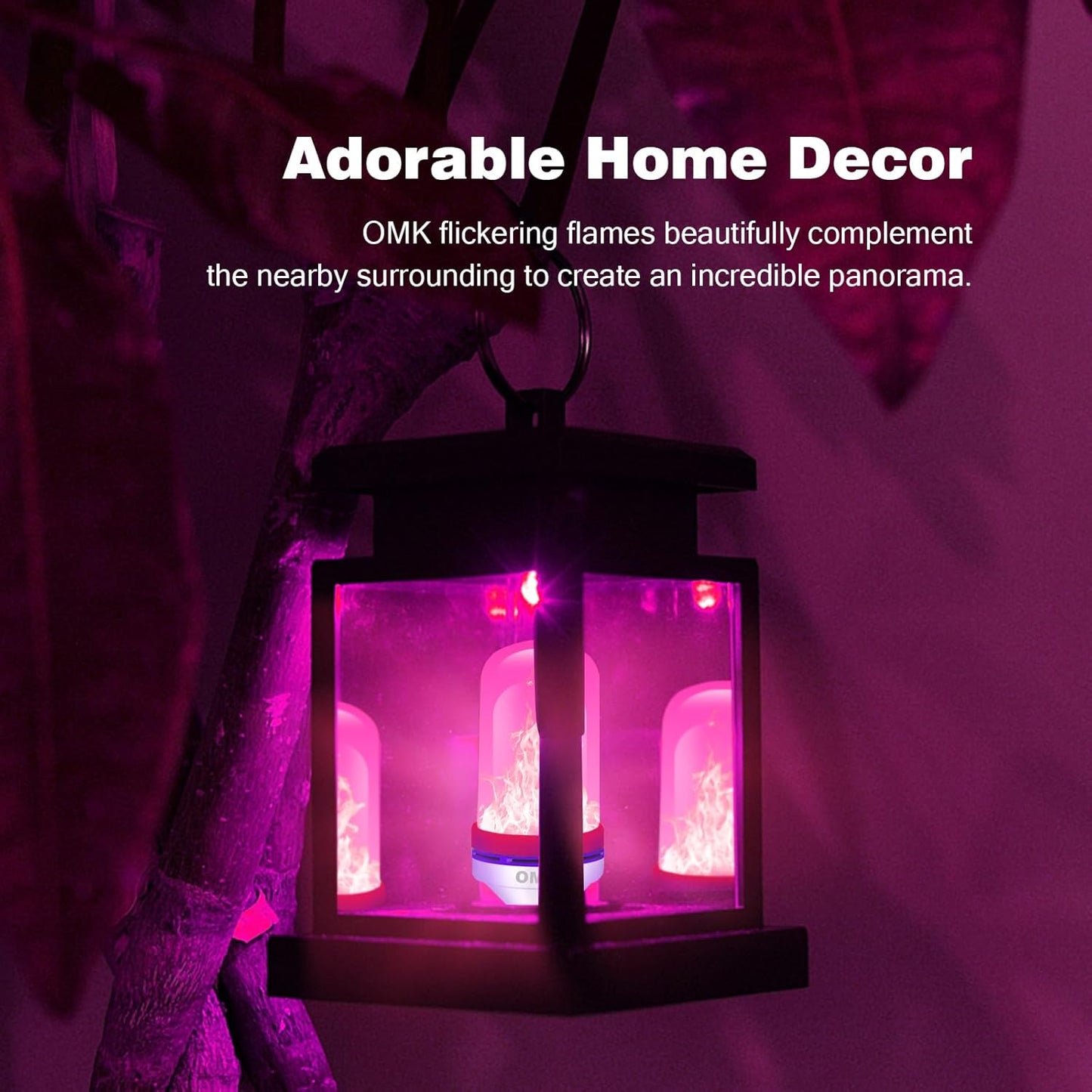 OMK Upgraded Pink LED Flame Light Bulb - Flickering E26 Base With Gravity Sensing for Indoor Outdoor Use, Holiday Christmas Vintage Flame Decorations