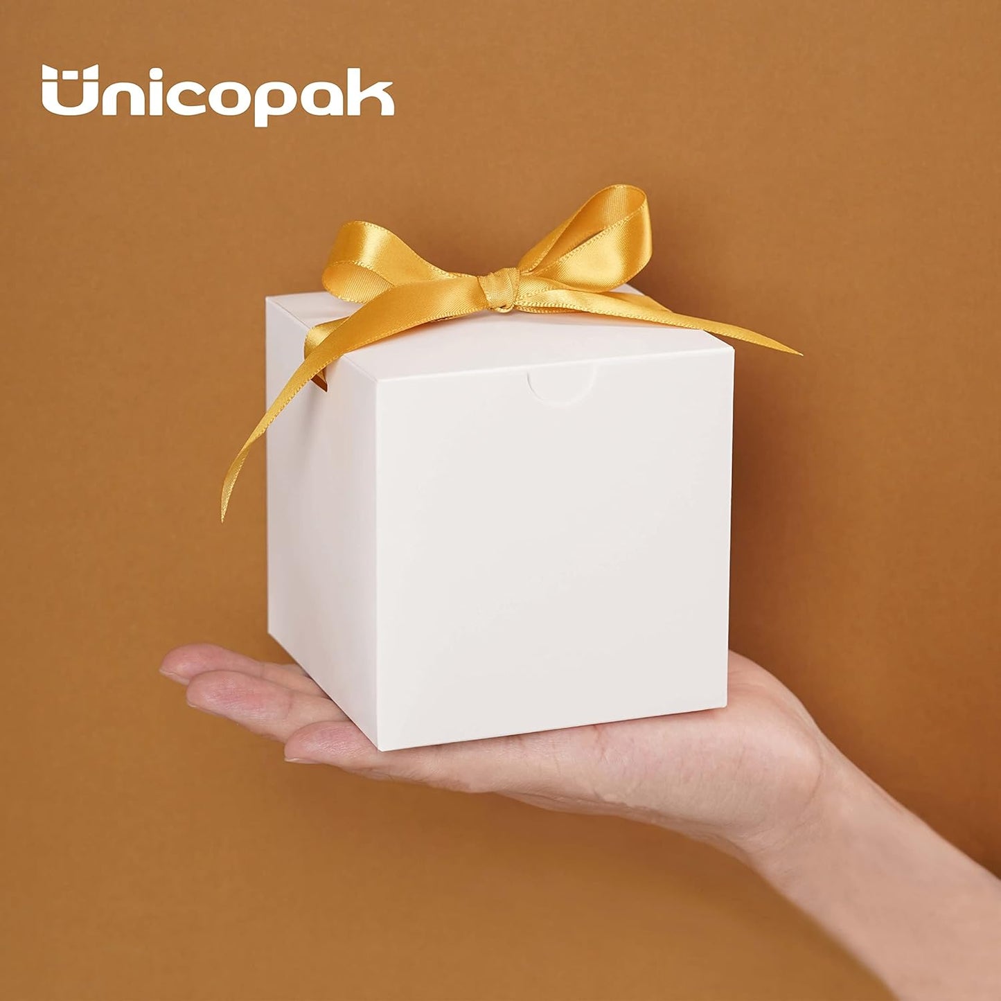 UnicoPak 50 Pack 4x4x4 White Gift Boxes, Elegant Small Gift Boxes with Lids for Birthday Wedding Holiday Christmas, Gift Box for Ornaments Treats Candle Mug Crafting