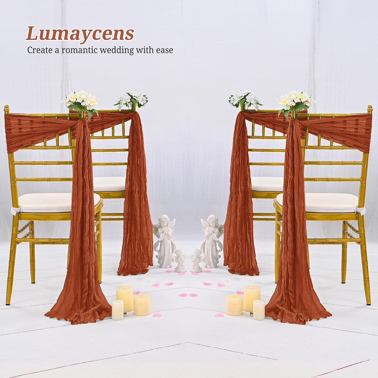 50 Pcs Cheesecloth Aisle Decorations Sashes - Universal Chair Covers for Wedding Reception Party Hotel Event (Terracotta)