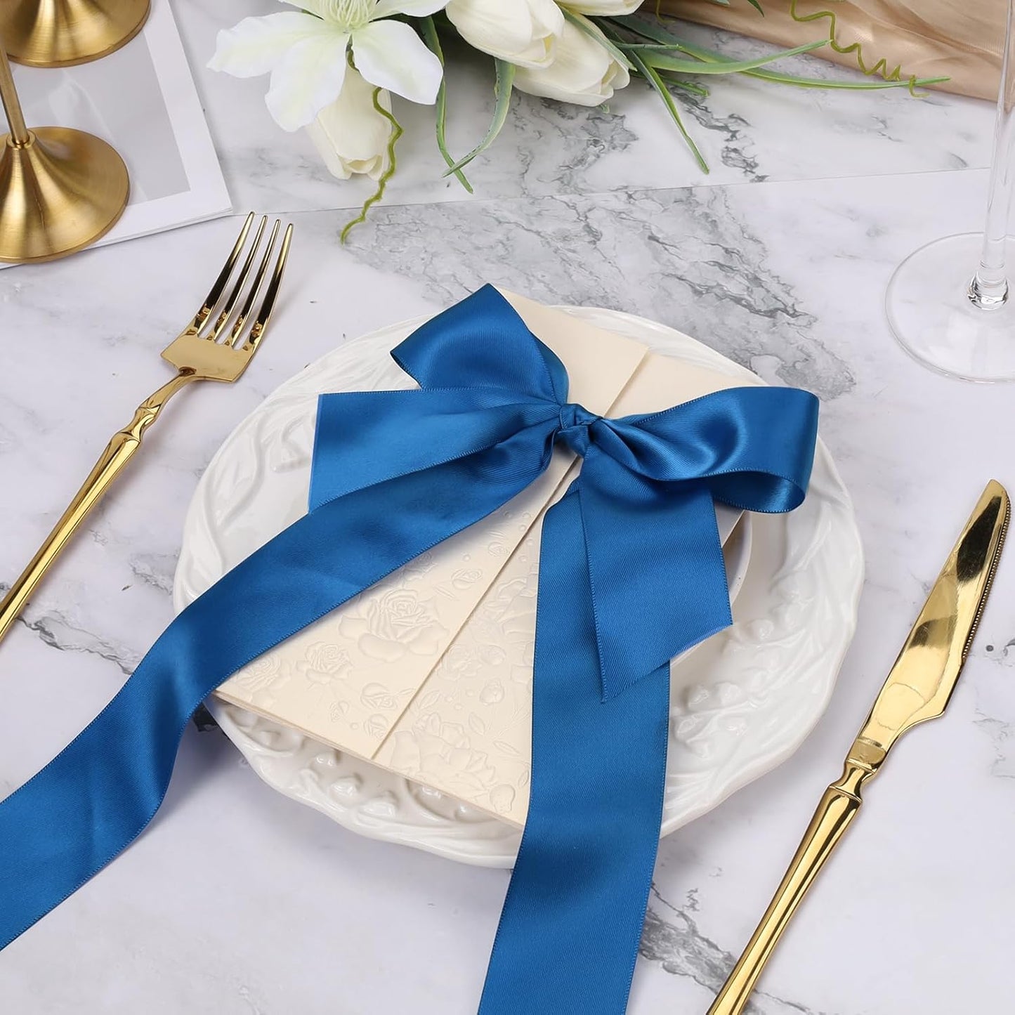 LaRibbons 1 1/2 Inch 25 Yard Double Faced Satin Ribbon,Royal Blue Satin Craft Fabric Ribbon for Gift Wrapping Floral Bouquets Wedding Party Decoration