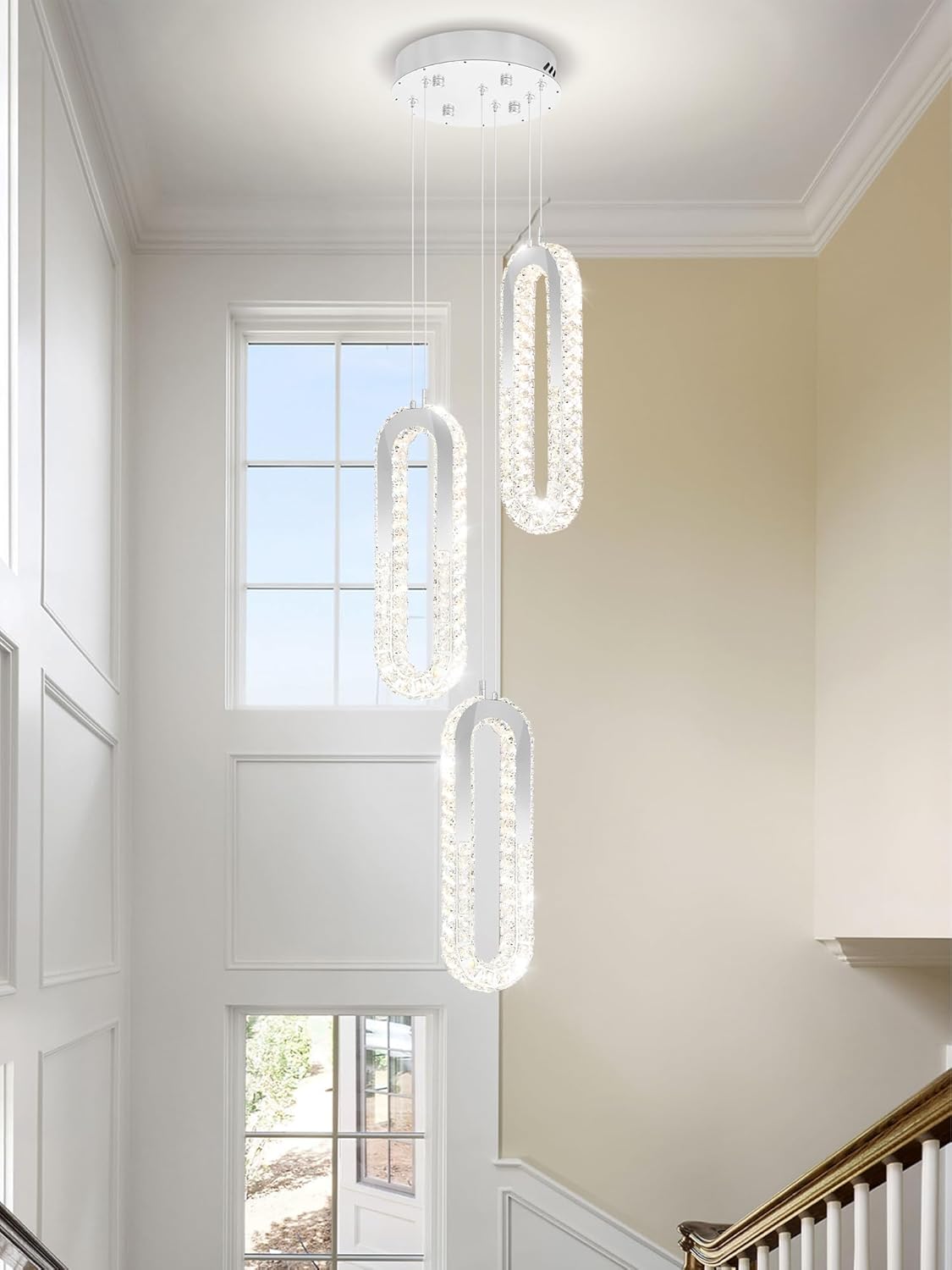 3-Light Modern Pendant Light for Kitchen Island Crystal Ring Chandelier Silver LED Pendant Lighting Fixture for Dining Room Kitchen Living Room Foyer Hallway Bedroom