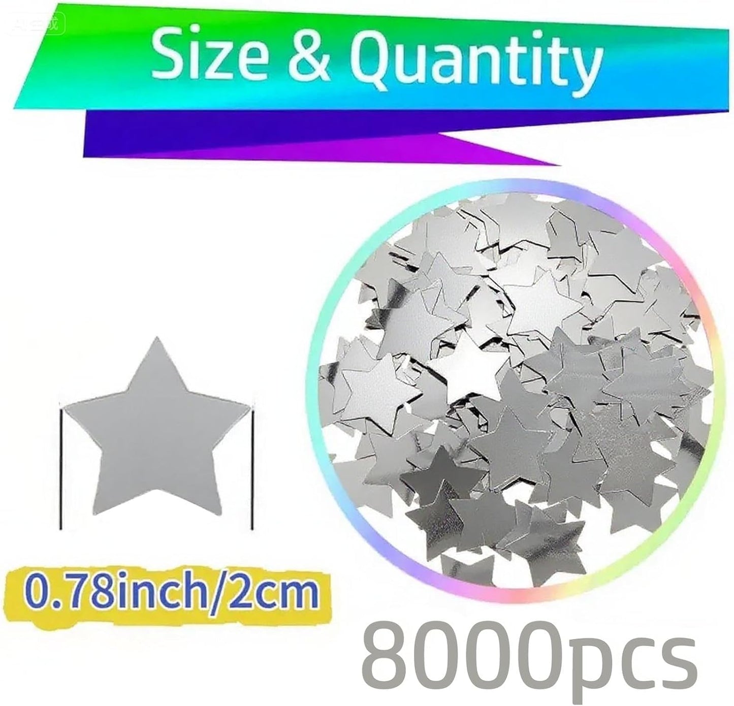 Silver Metallic Foil Star Confetti 0.78inch/2cm 8000PCS Table Confetti for Party Birthday Decoration or Filled Balloons
