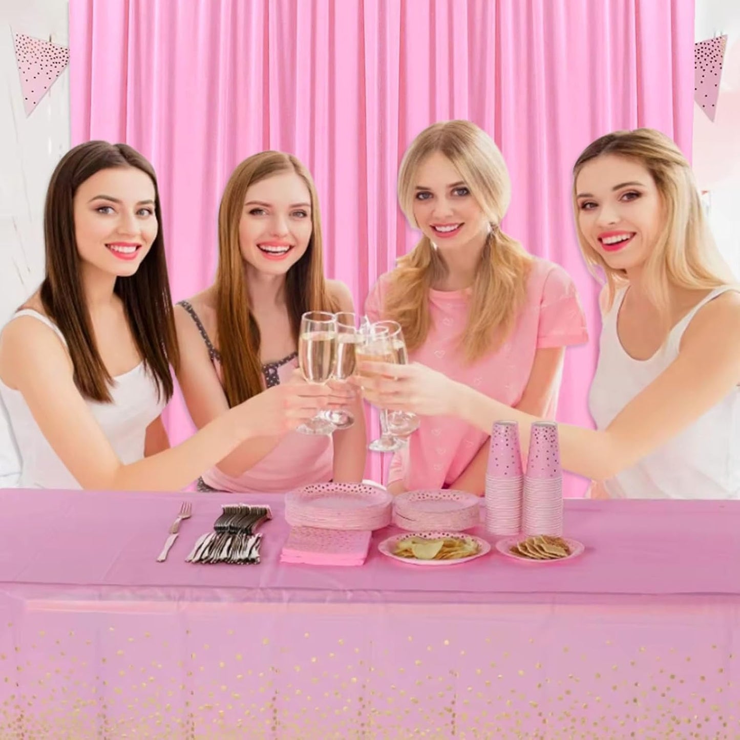 2 Panels Pink Backdrop Curtain, 10 x 7 Feet Background Curtains for Parties, Weddings, Baby Showers, Bachelorette Halloween, Christmas Birthday Party Photoshoot Backdrop Curtains Decorations